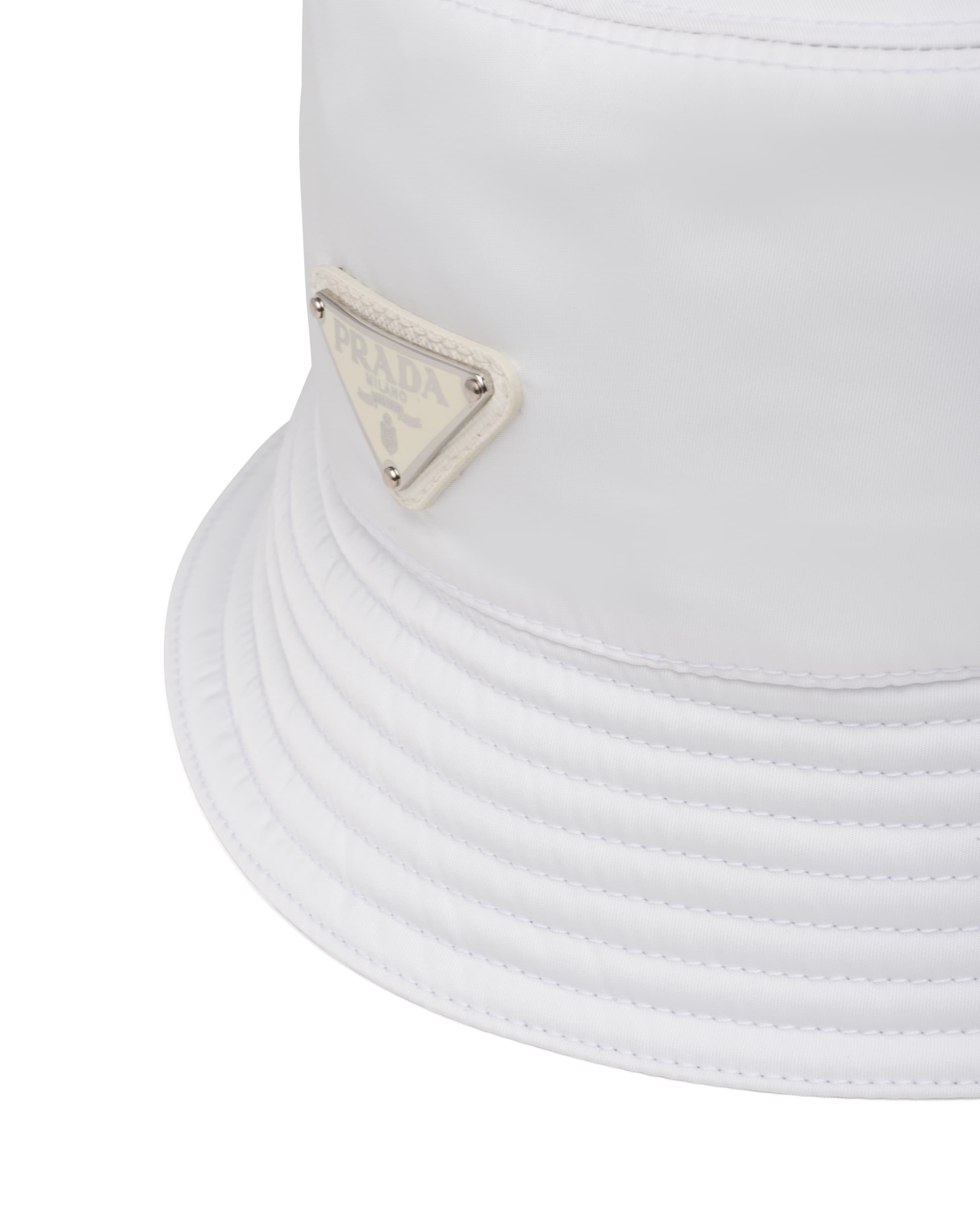 White Nylon Bucket Hat Prada