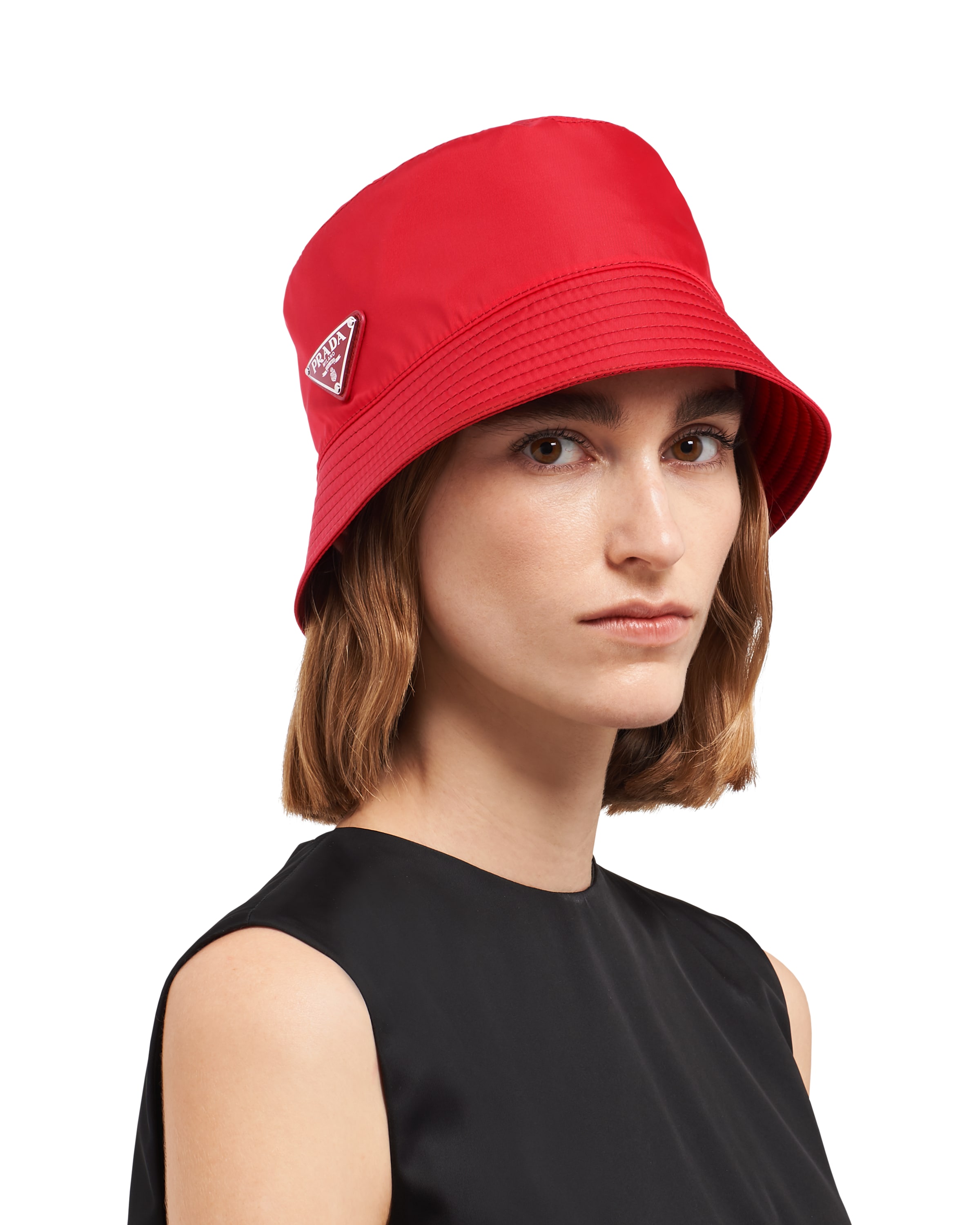 Red Nylon Bucket Hat Prada
