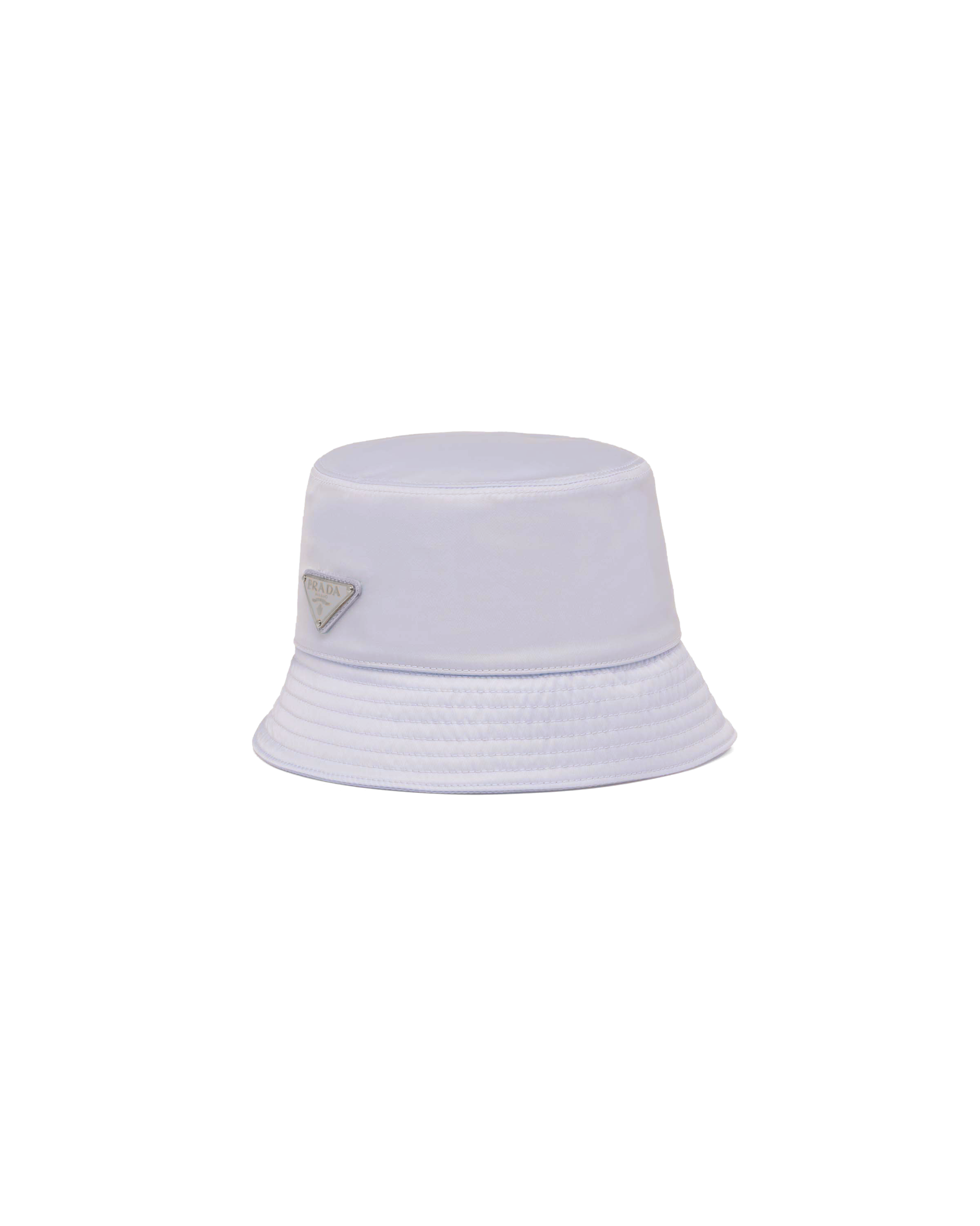 Prada White Re-nylon Logo Plaque Bucket Hat In Wisteria