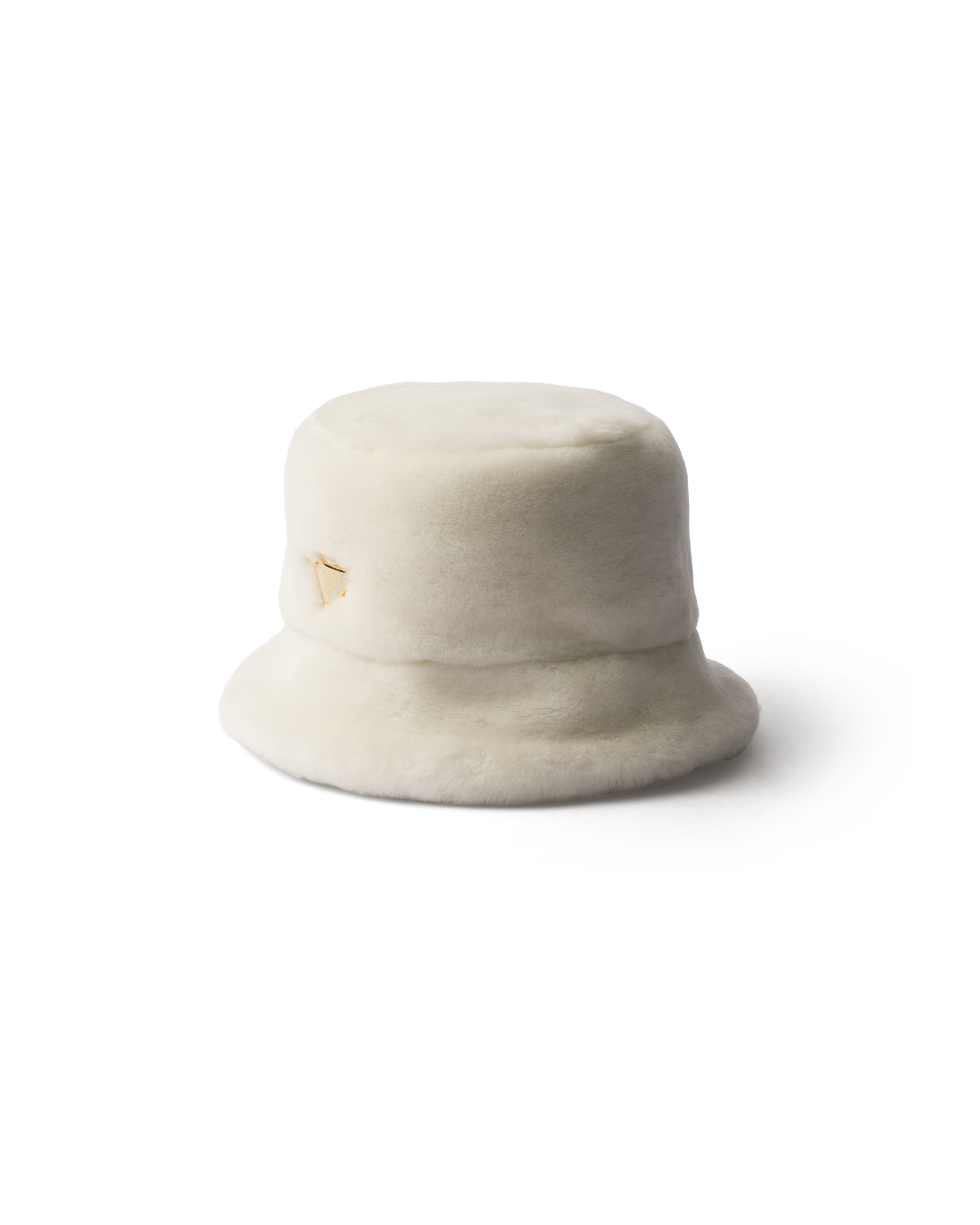 Prada Cappello Da Pescatore In Montone, Donna, Bianco, Taglia M