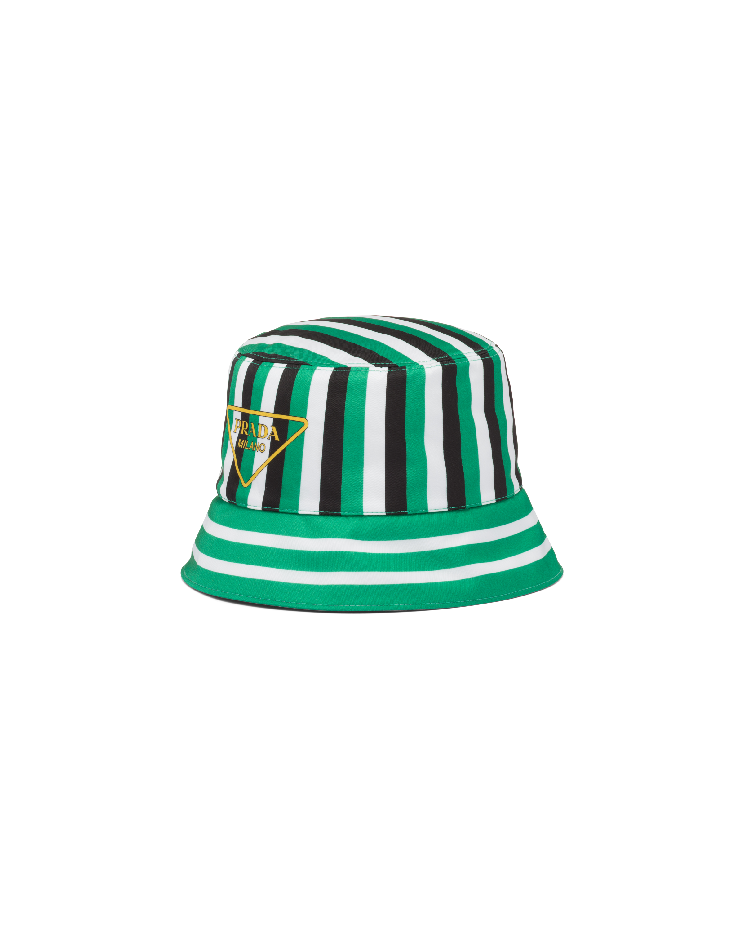 Prada Striped Triangle Logo Bucket Hat In Mango/black