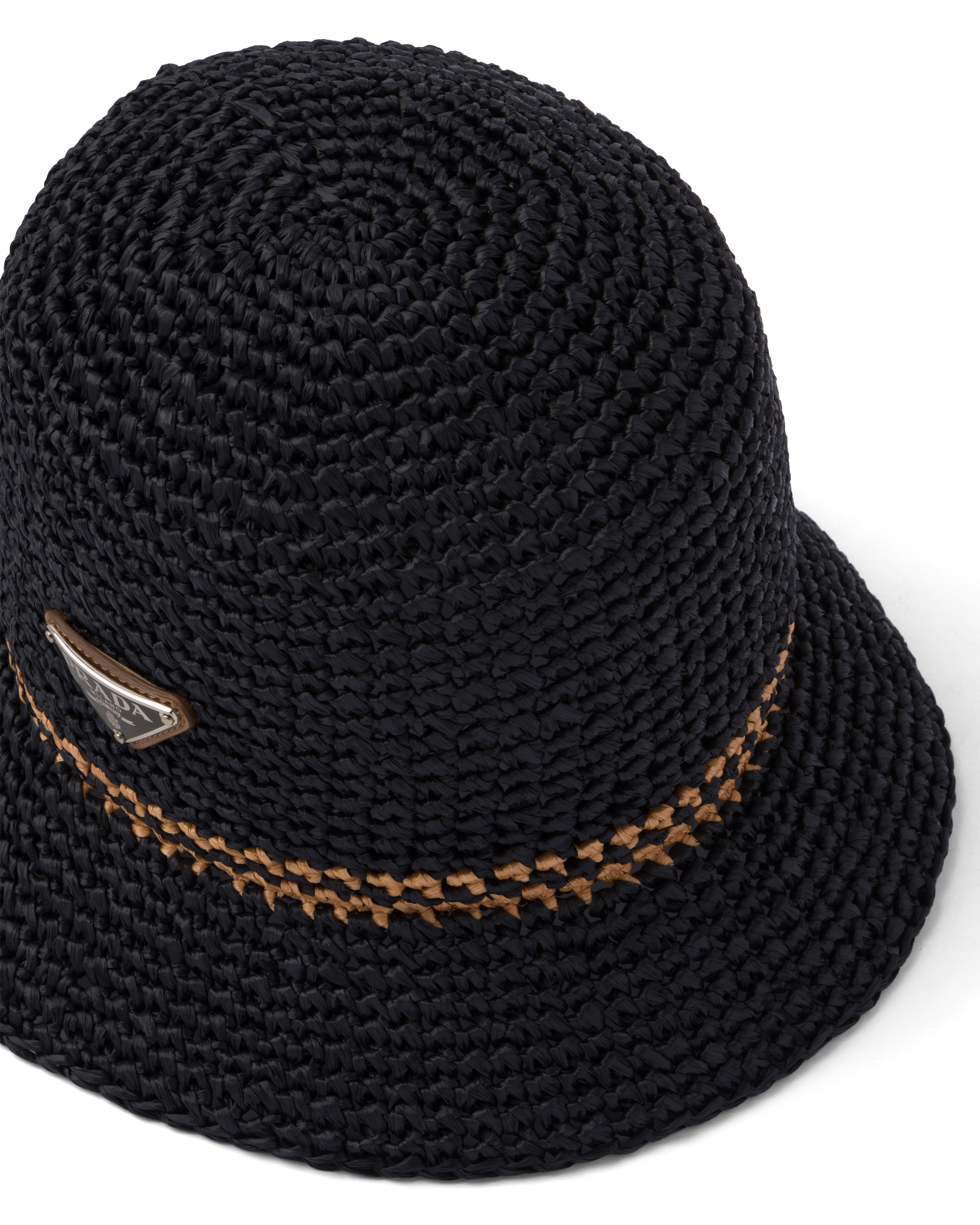 Black/caramel Crocheted raffia hat | Prada