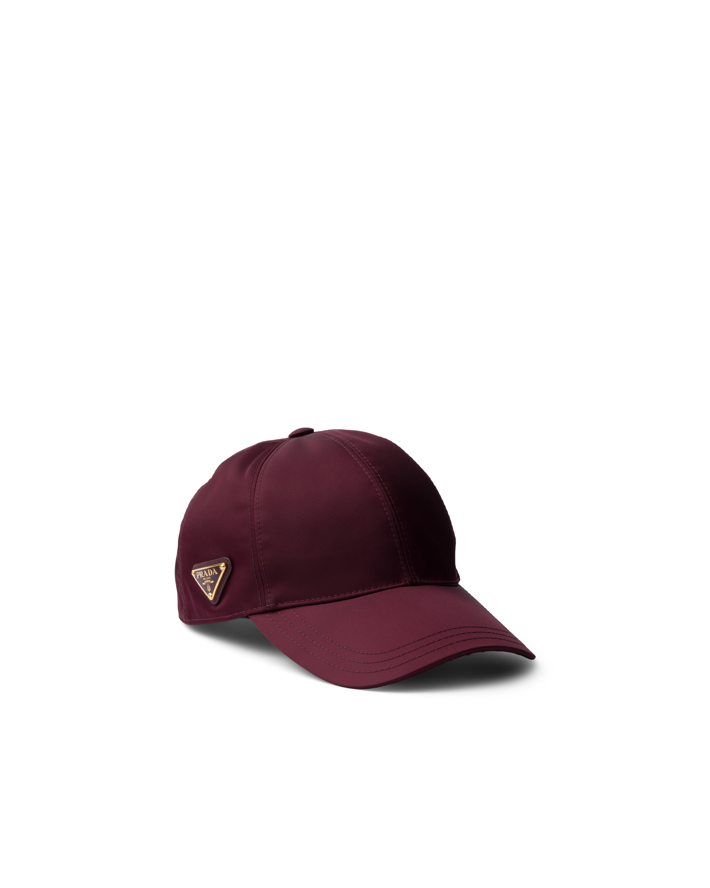 Prada Nylon Baseball Cap Panel Construction Visor Brim In Burgundy