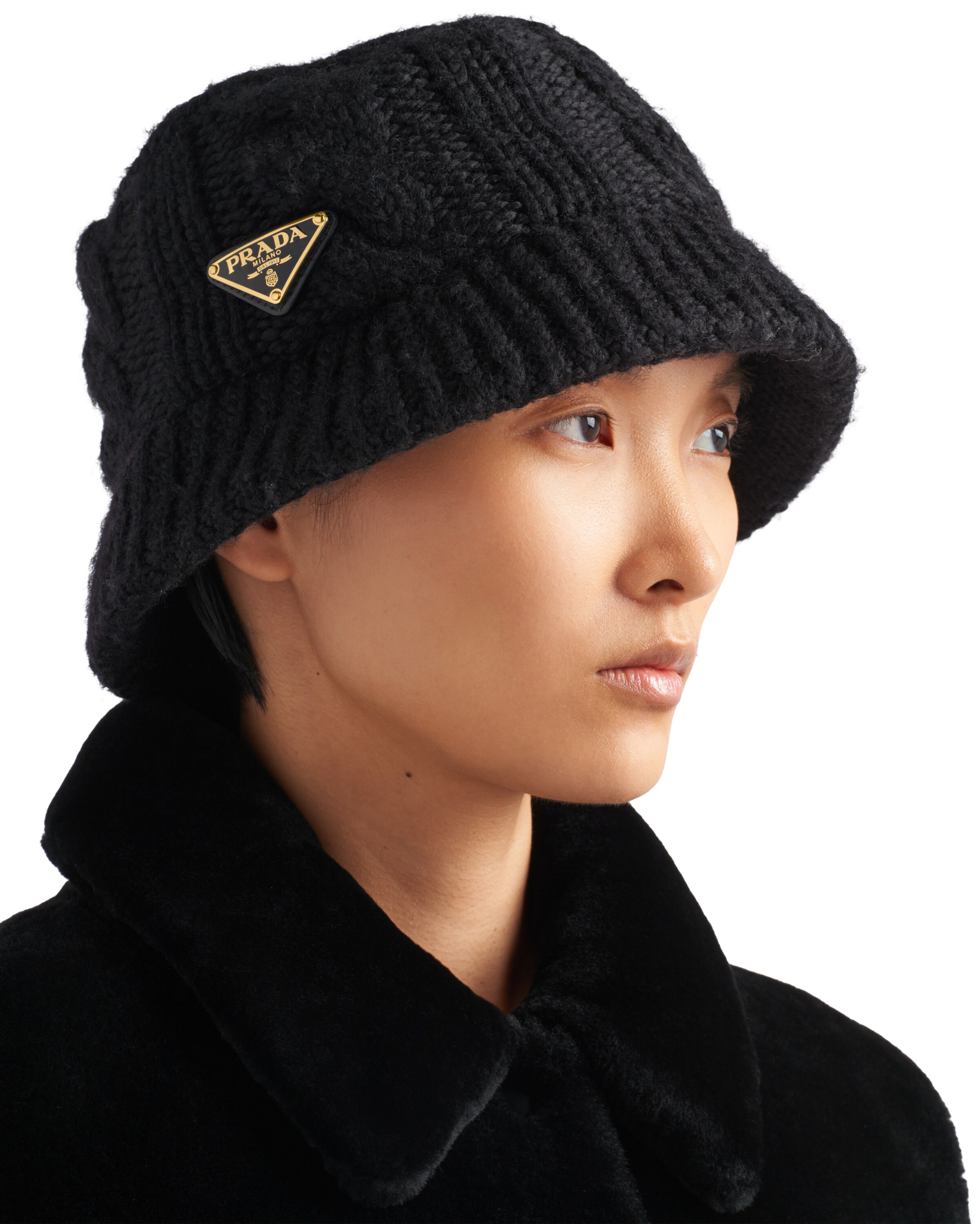 Prada Wool Bucket Hat In Black