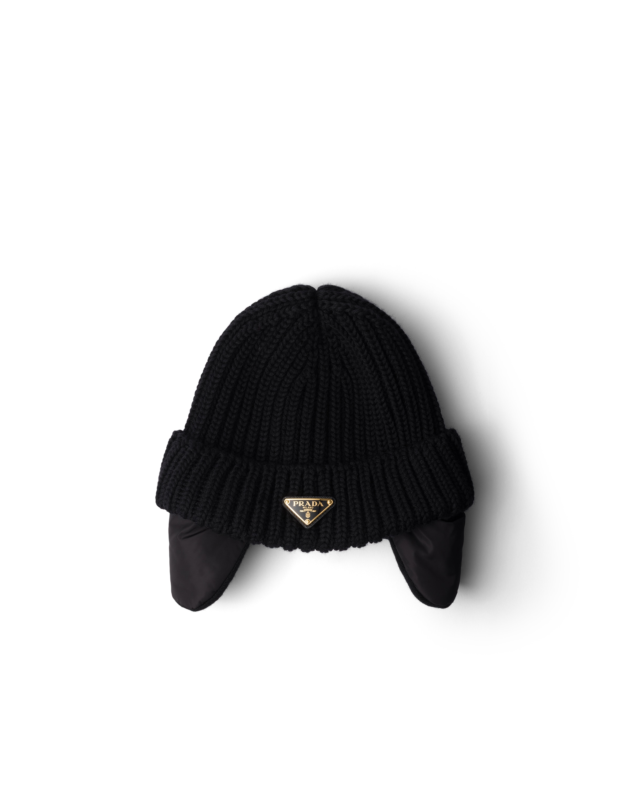 Prada Triangle-logo Knitted Beanie Hat In Black