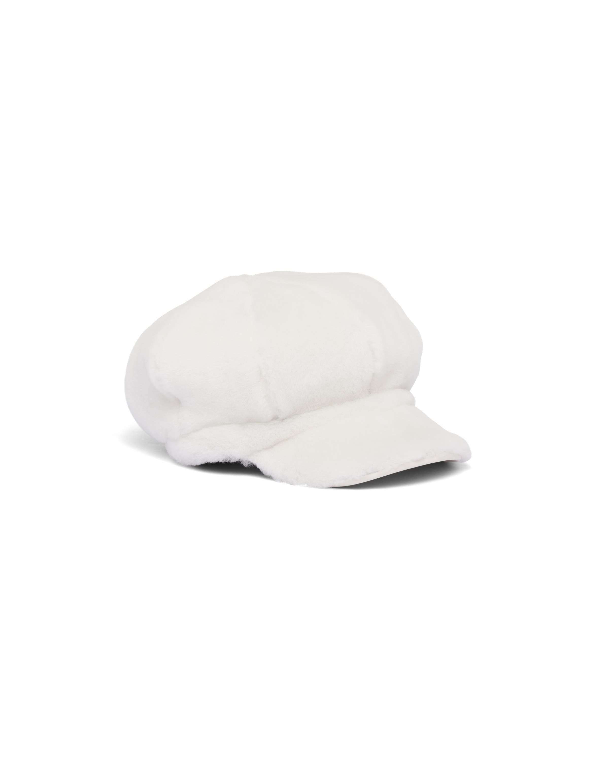 Prada Shearling Newsboy Cap In White