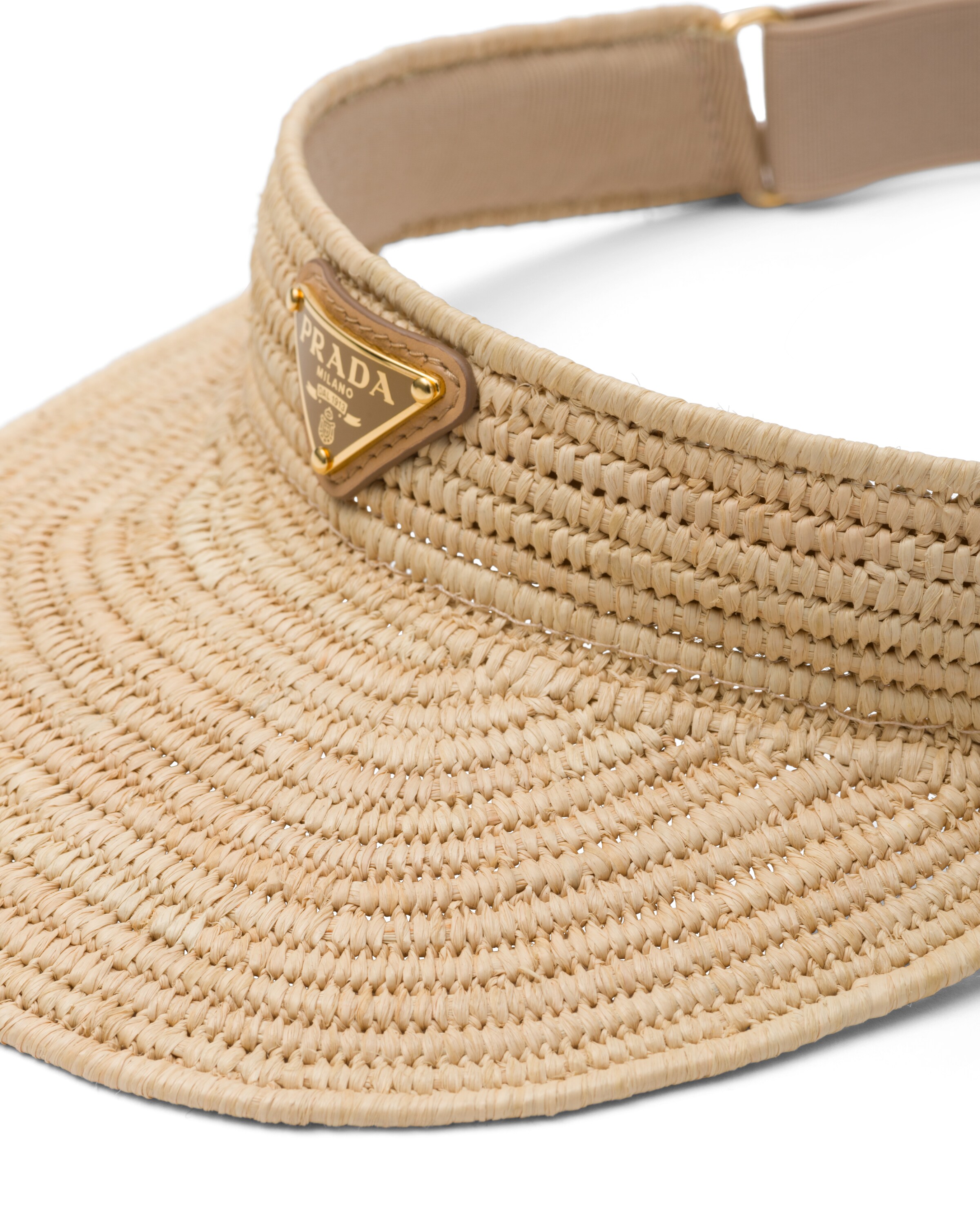 Prada Triangle-logo Crochet Visor In Neutral