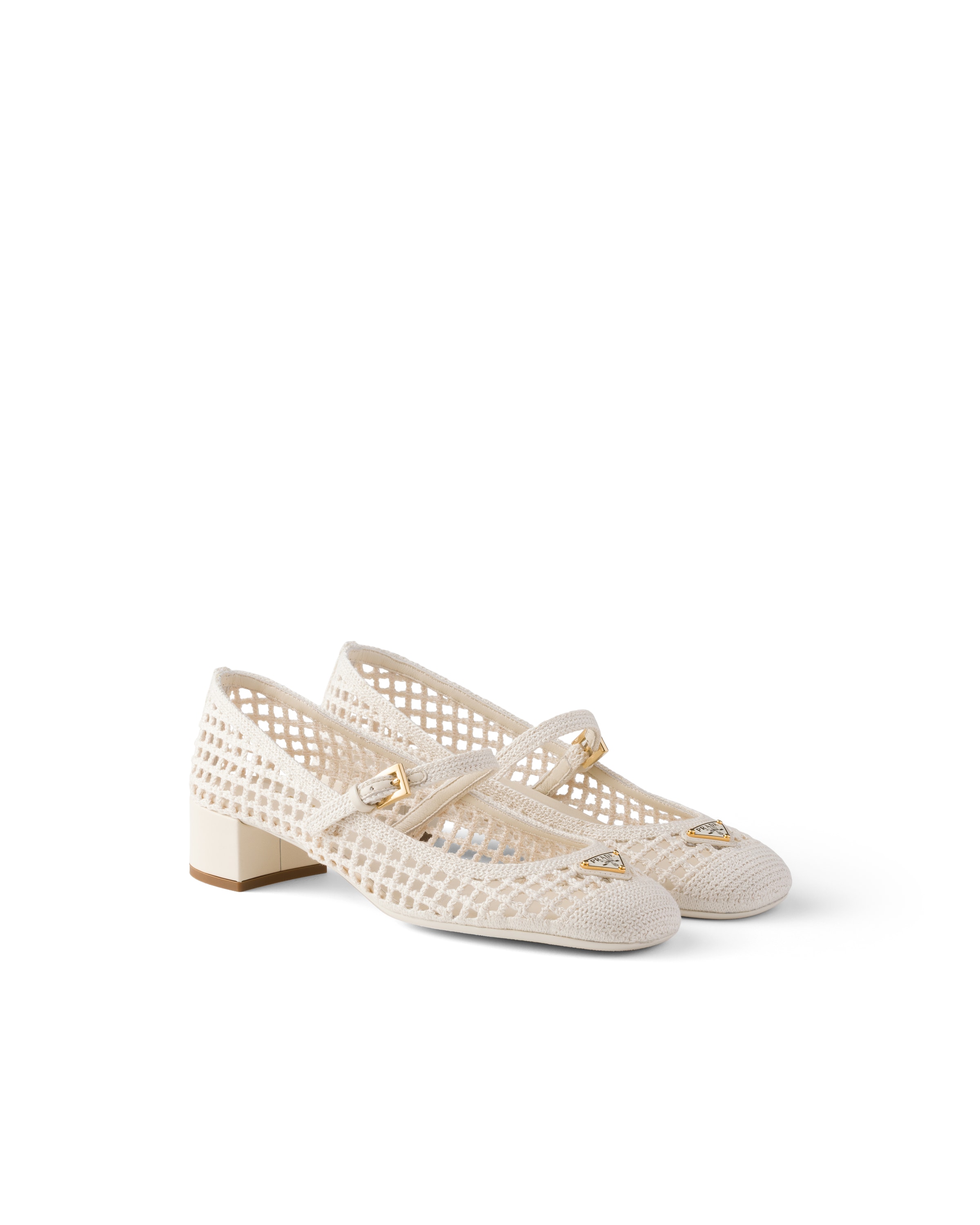 Prada Crochet Pumps In Neutral