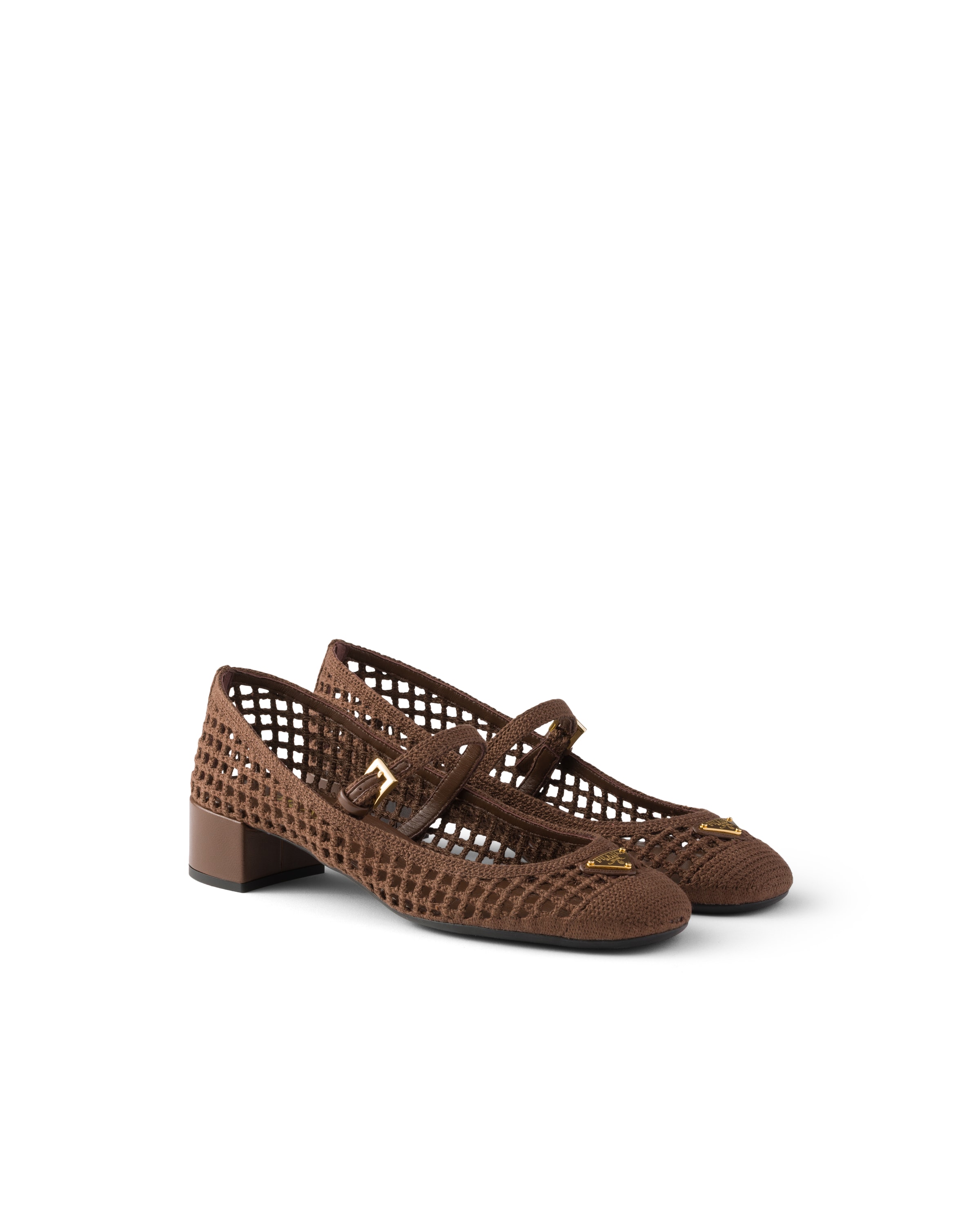 Prada Crochet Pumps In Brown