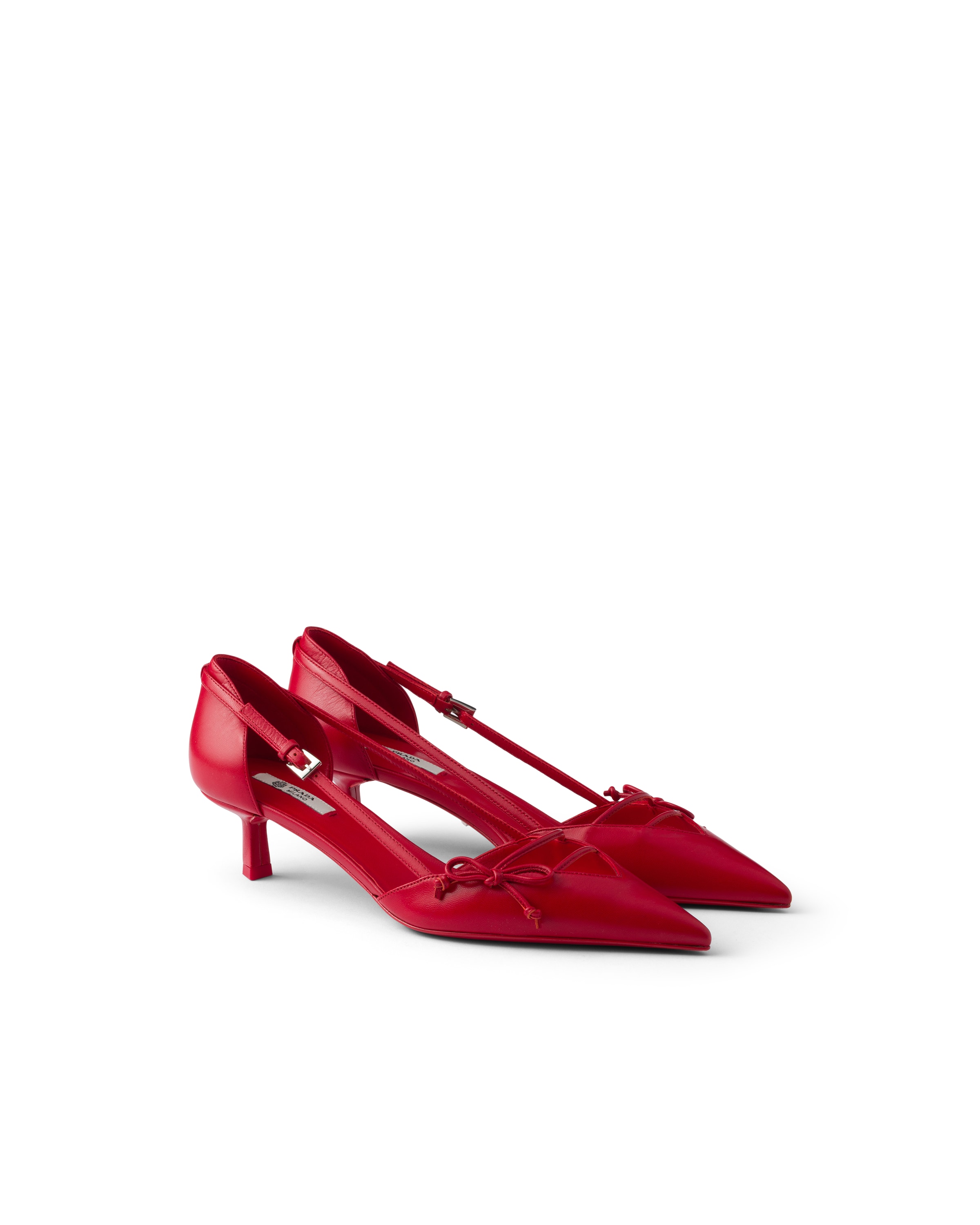 Prada Open-side Leather Pumps With Bow Detail And 4.5cm Heel In Red