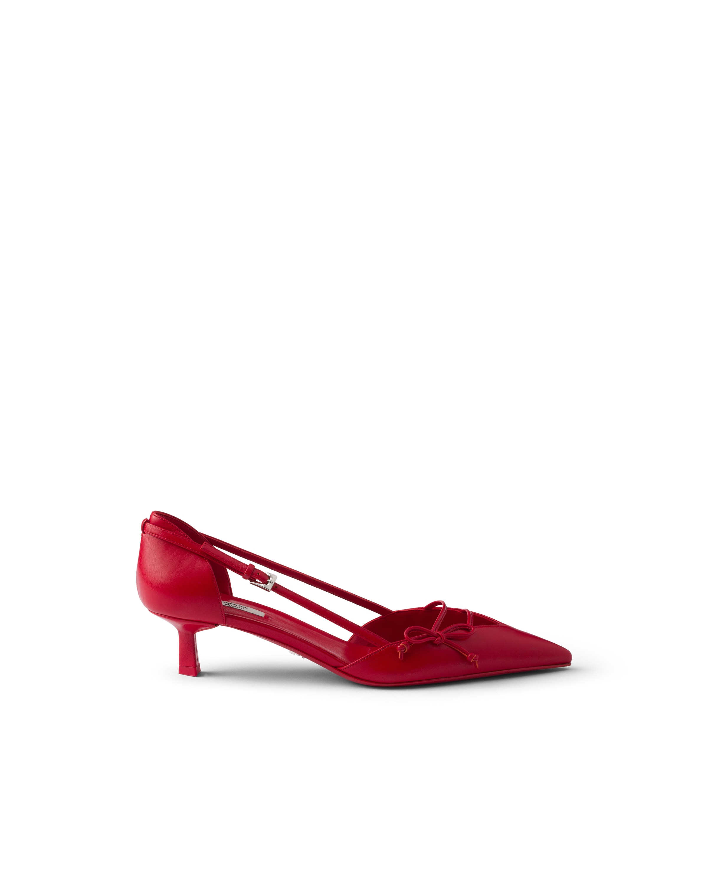 Prada Open-side Leather Pumps With Bow Detail And 4.5cm Heel In Red