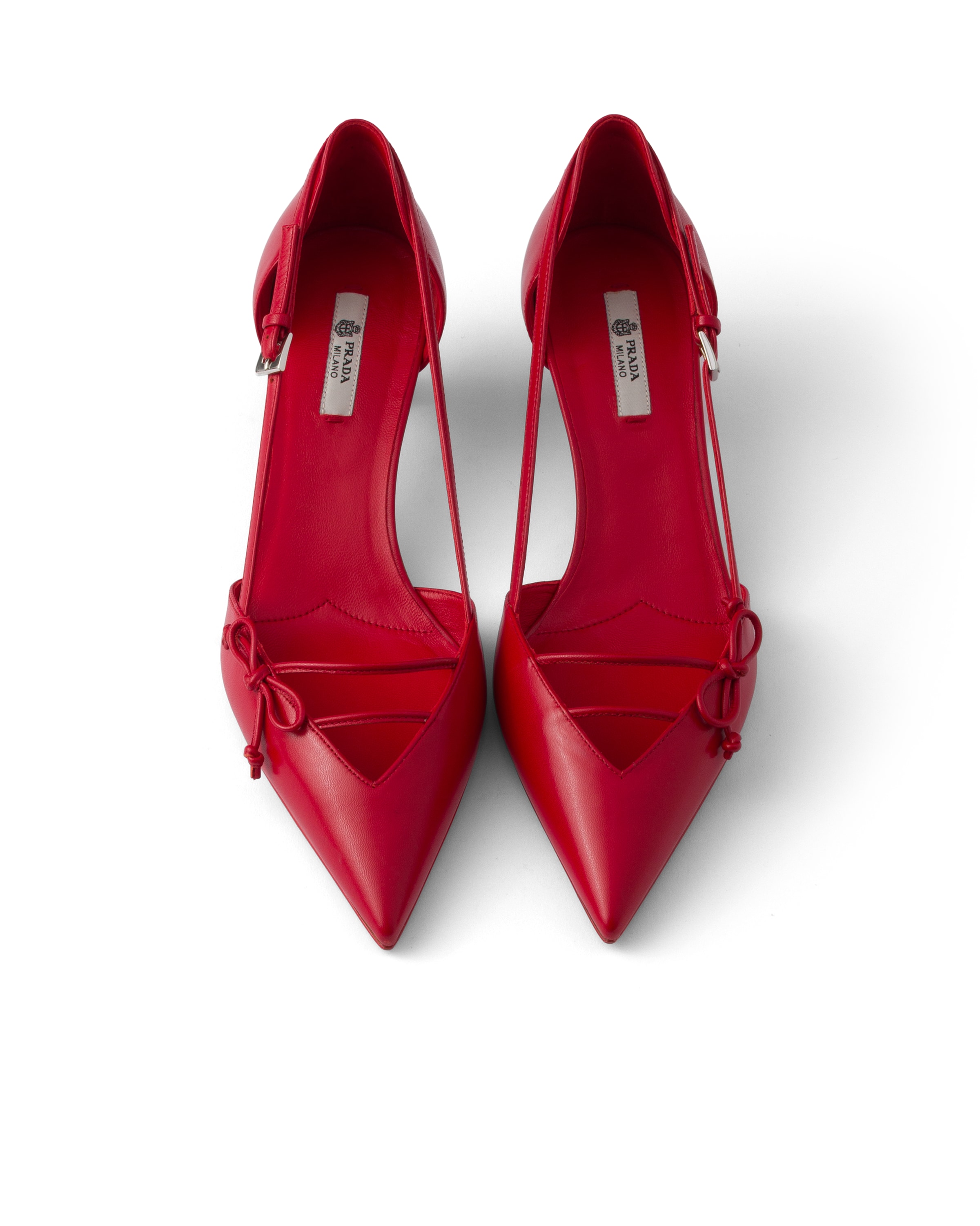 Prada Open-side Leather Pumps With Bow Detail And 4.5cm Heel In Red