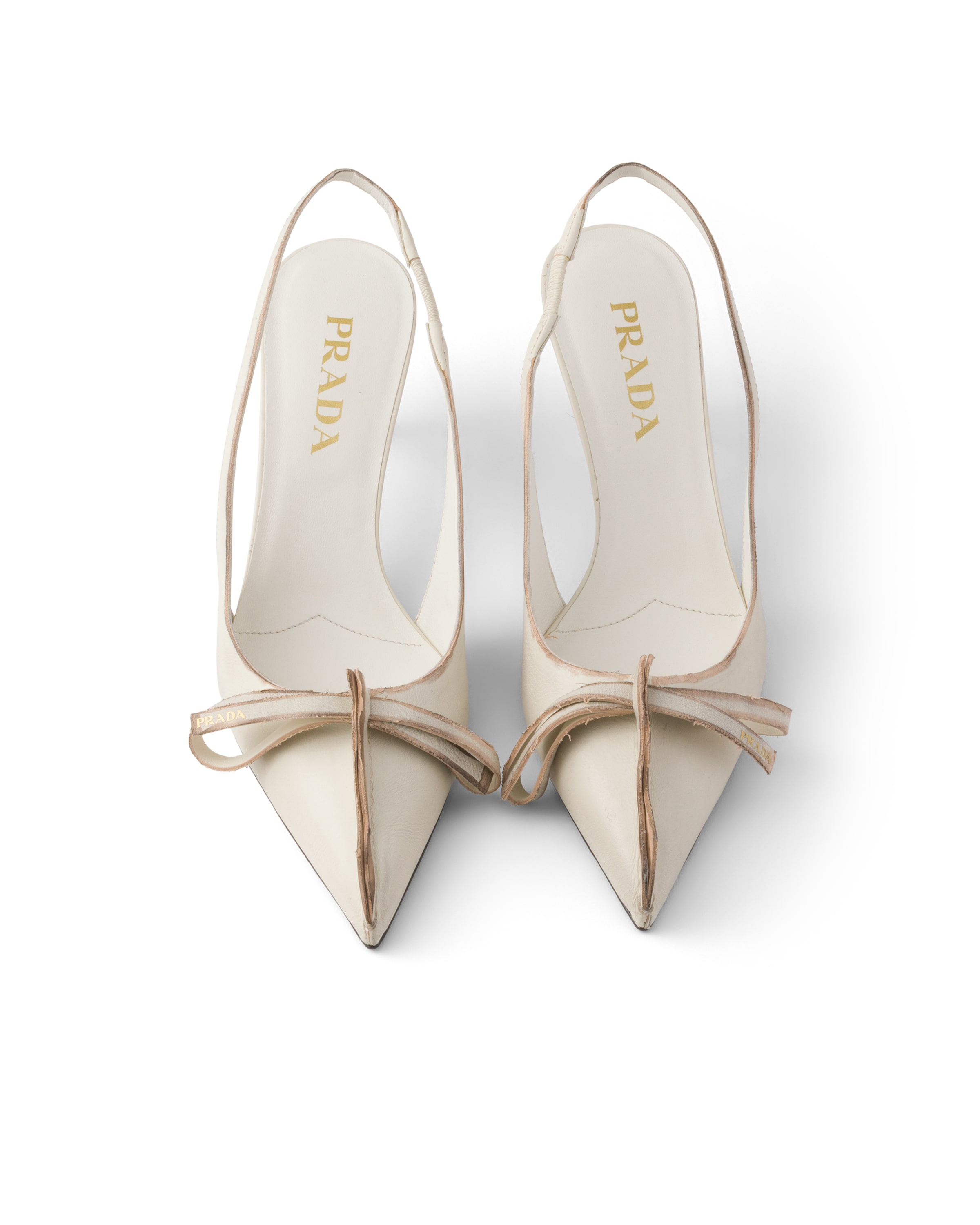 Prada Leather Slingback Pumps Bow Kitten Heel In White
