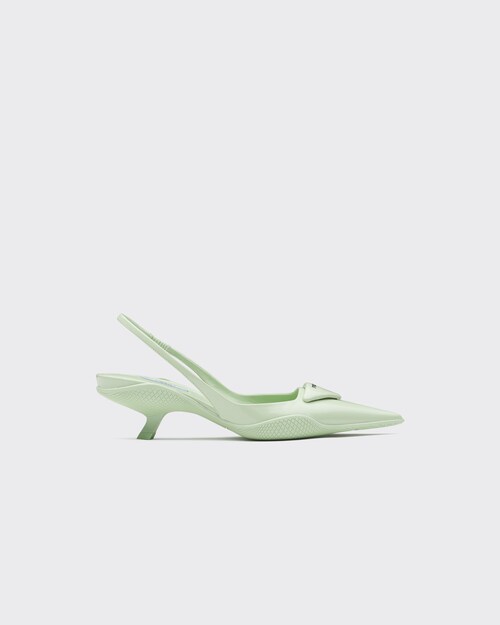 パステルグリーン ブラッシュドレザー スリングバック パンプス Prada