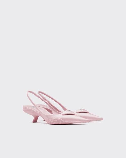 Alabaster Pink Brushed leather slingback pumps | Prada