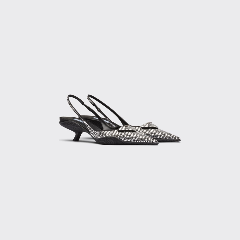 prada.com | Satin sling-back pumps with crystals