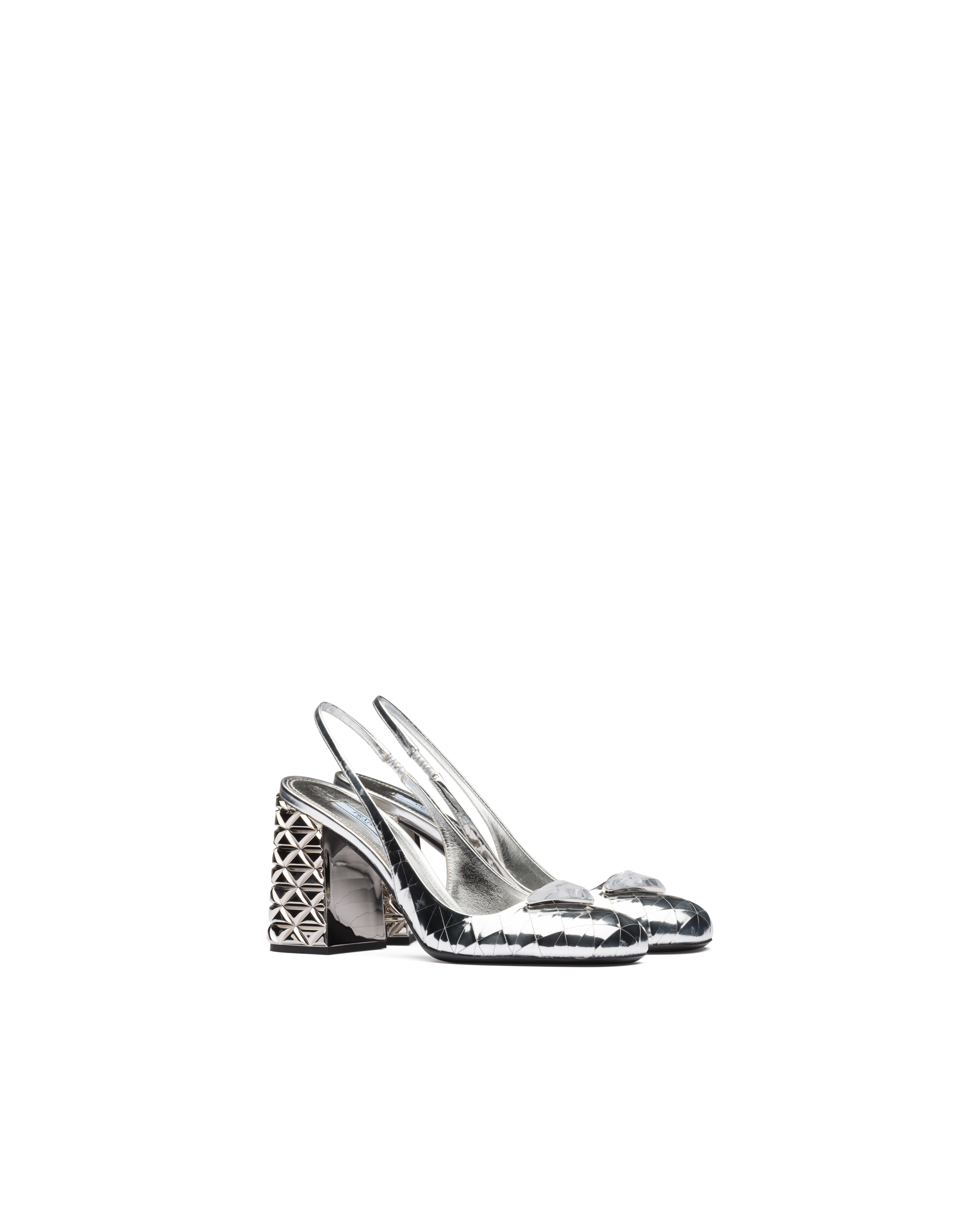 Prada Geometric-pattern Metallic Slingback Pumps In Silver