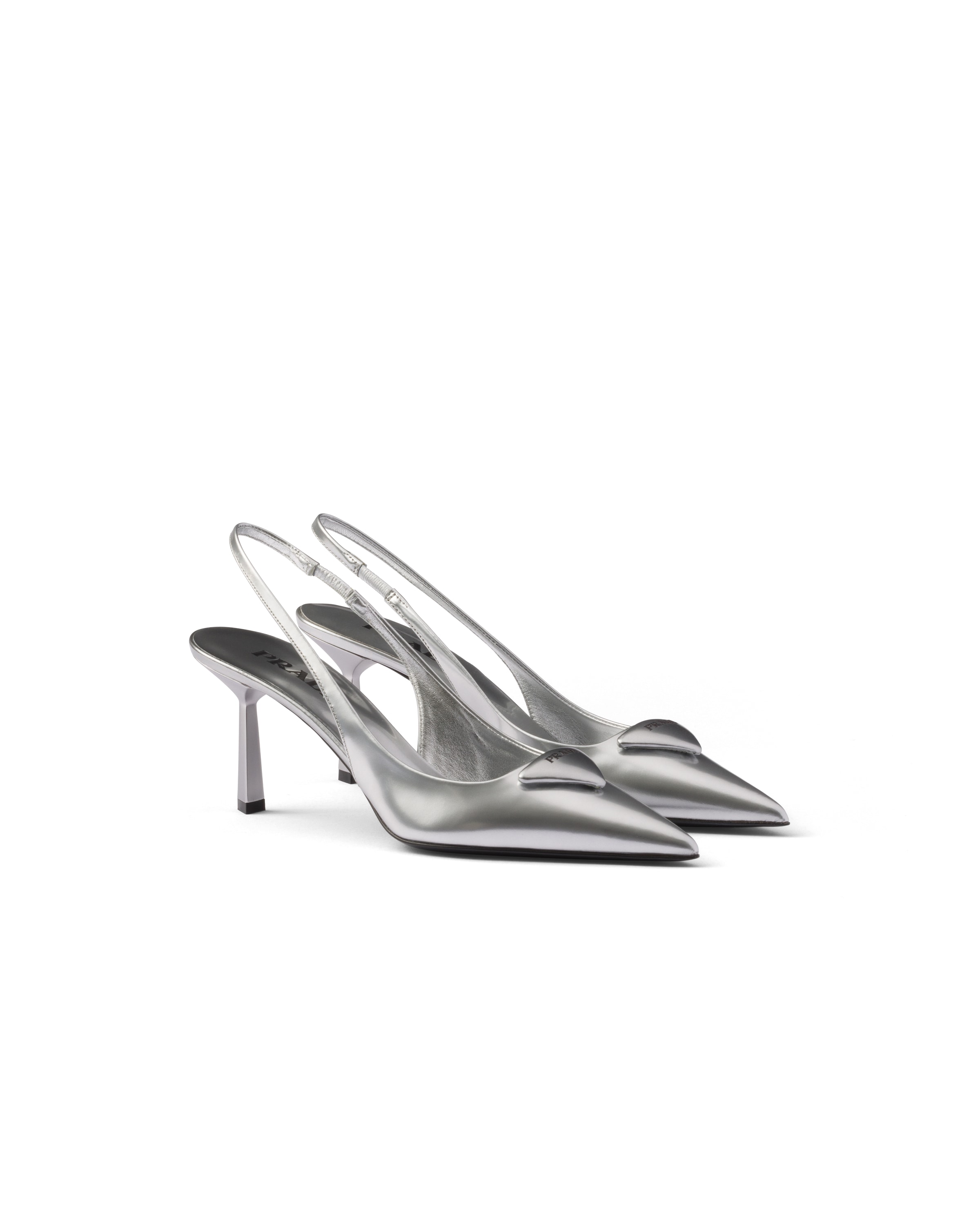 Prada Escarpins À Bride Arrière En Cuir Métallisé, Femme, Argent, Taille 36