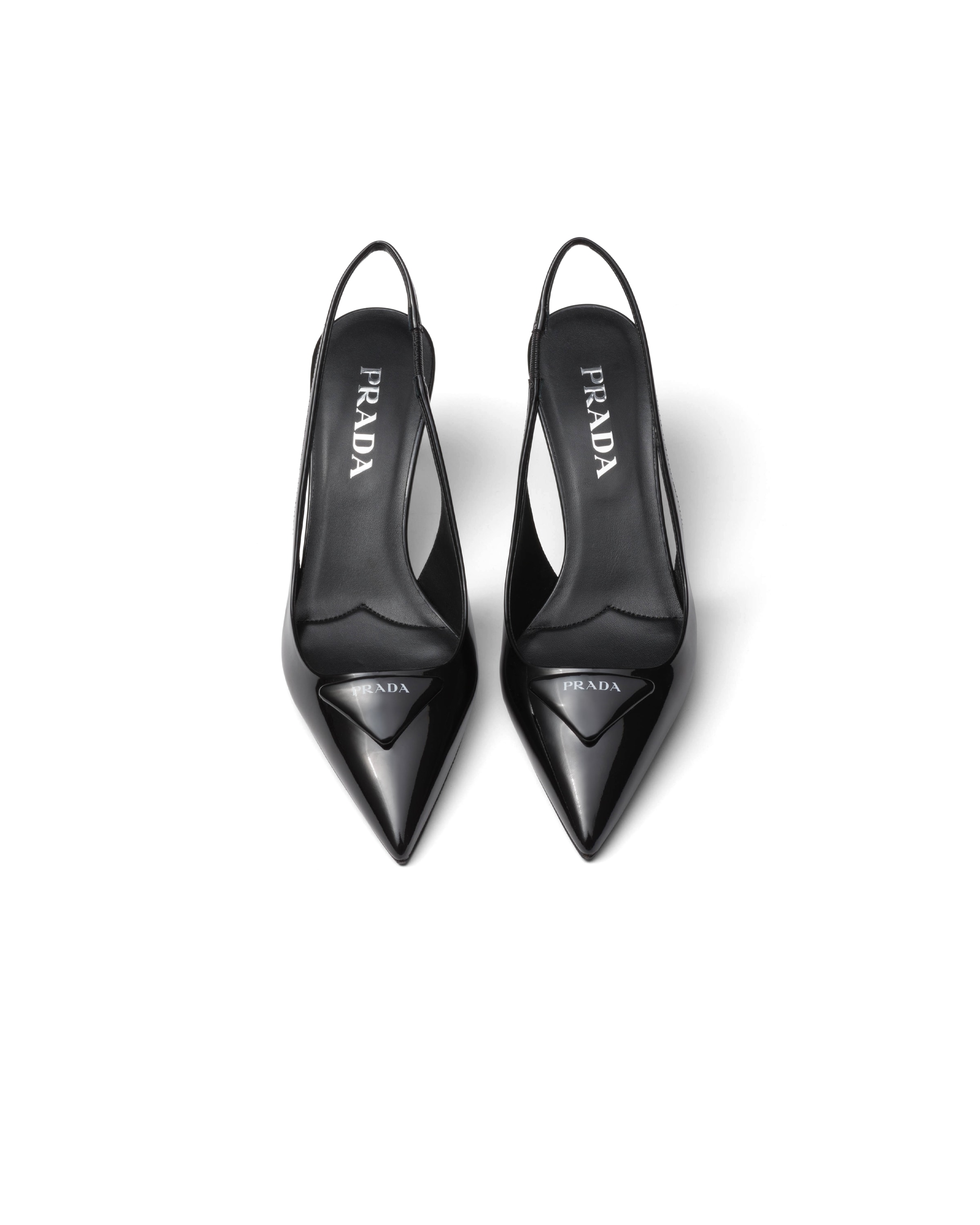 Prada Womens Black Saffiano Sling-back Patent-leather Heeled Courts Eur 41 / 8 Uk In Black