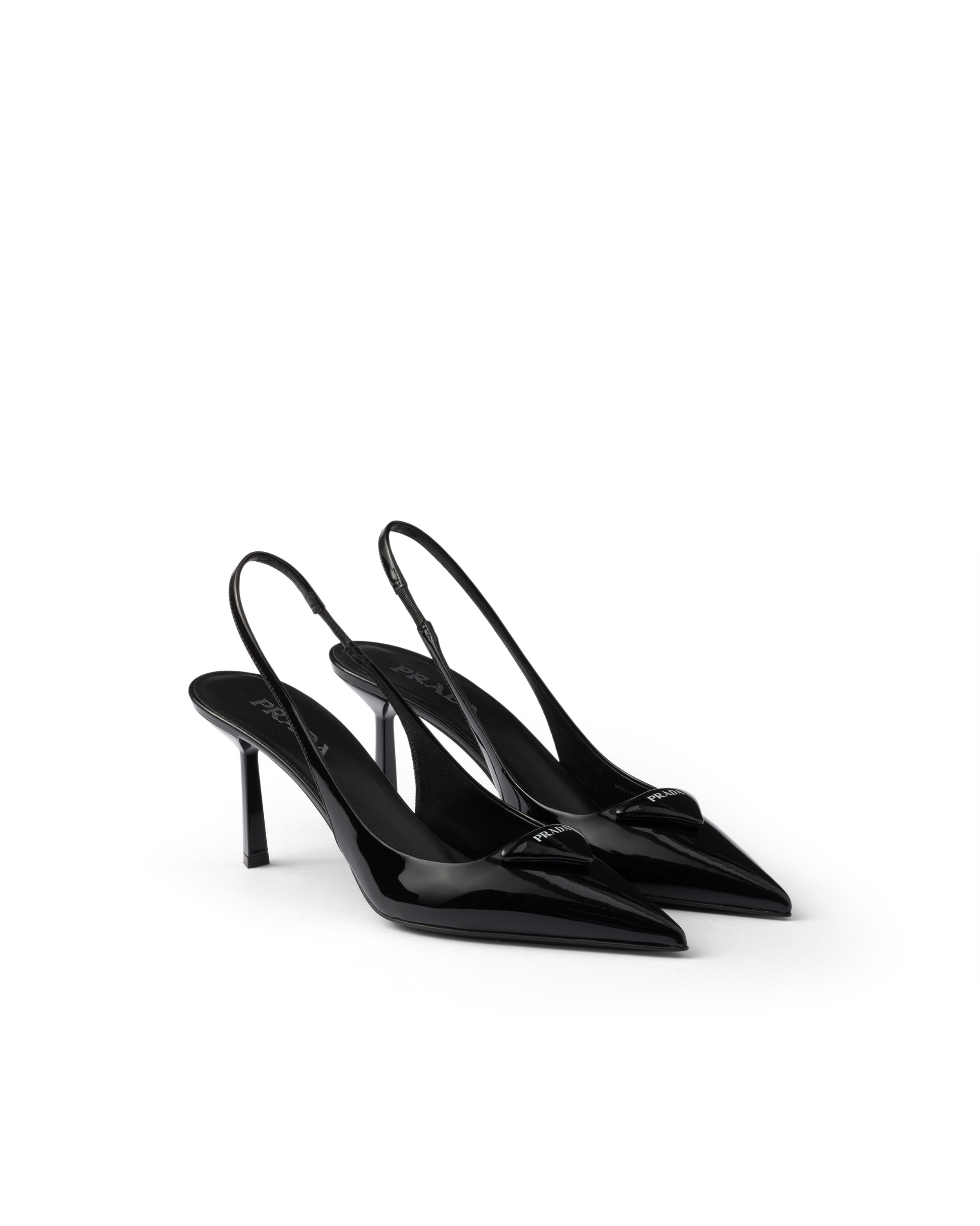 Prada (wmns)  Patched Logo Brushed Leather Slingback Heels 'black'