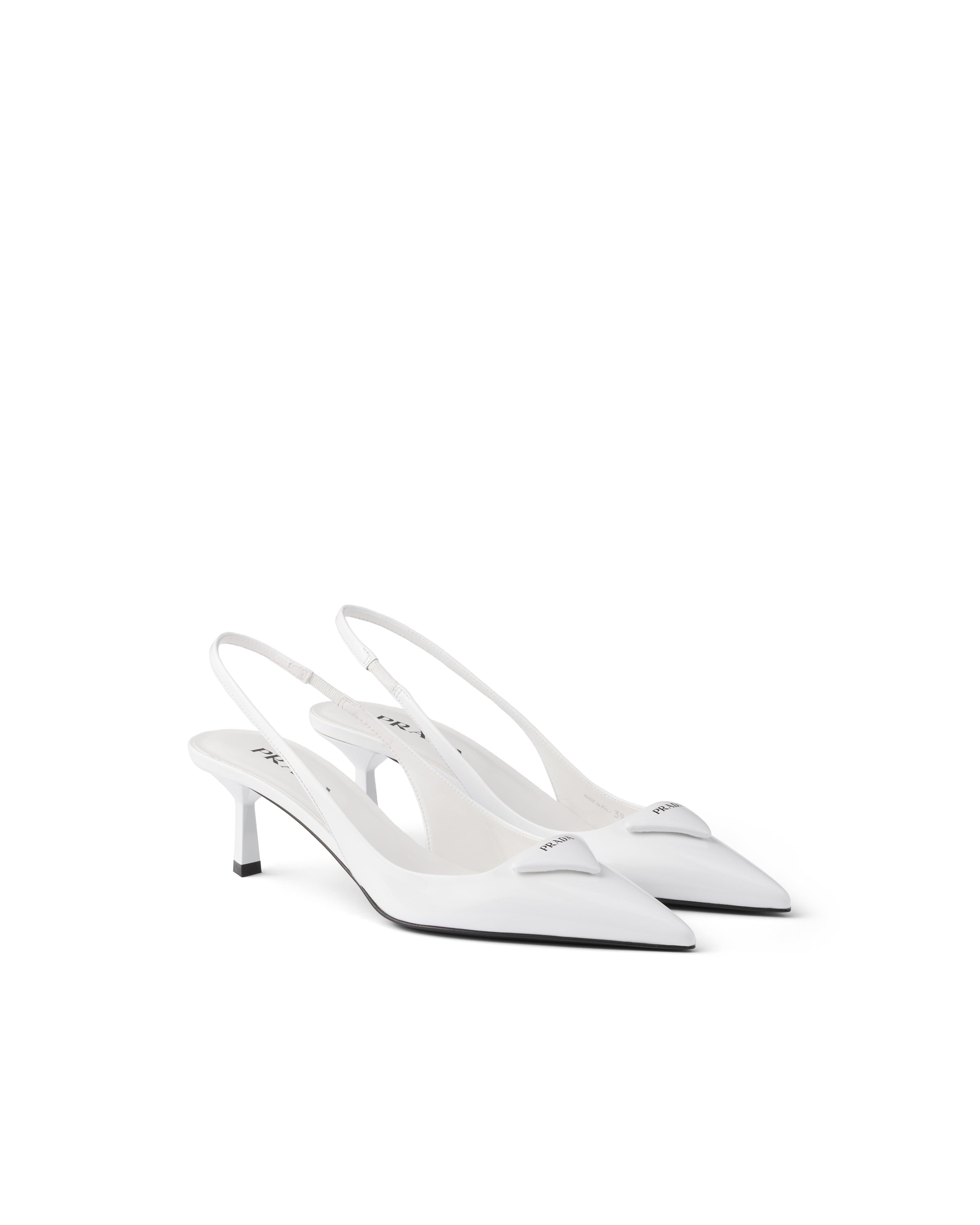 Prada Slingback-pumps Aus Lackleder, Damen, Weiss, Größe 36