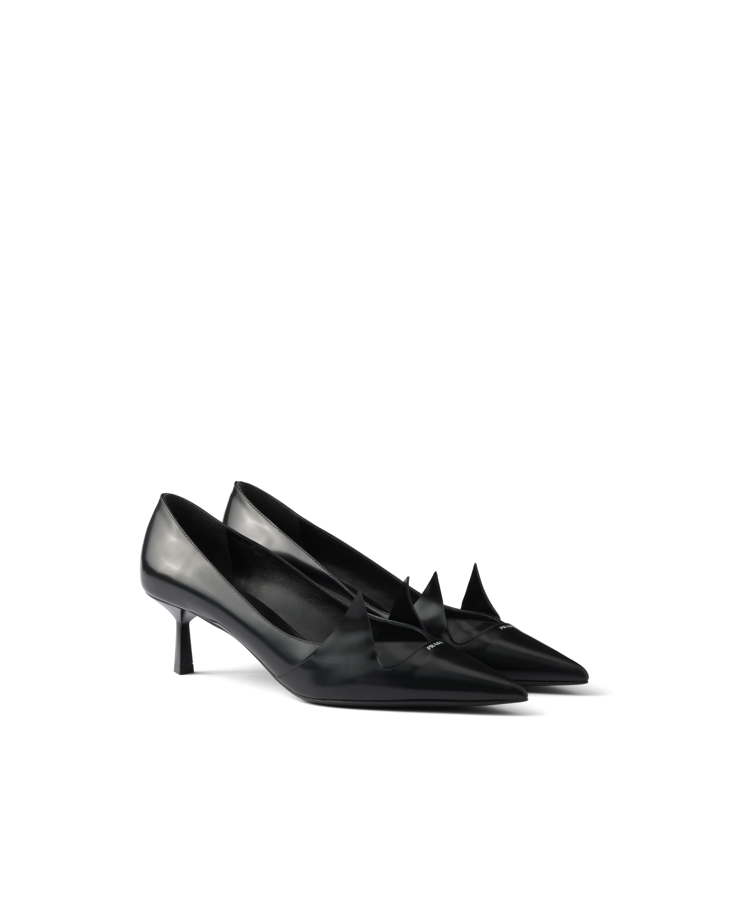 Prada Escarpins En Cuir Brossé Bicolore, Femme, Noir, Taille 35