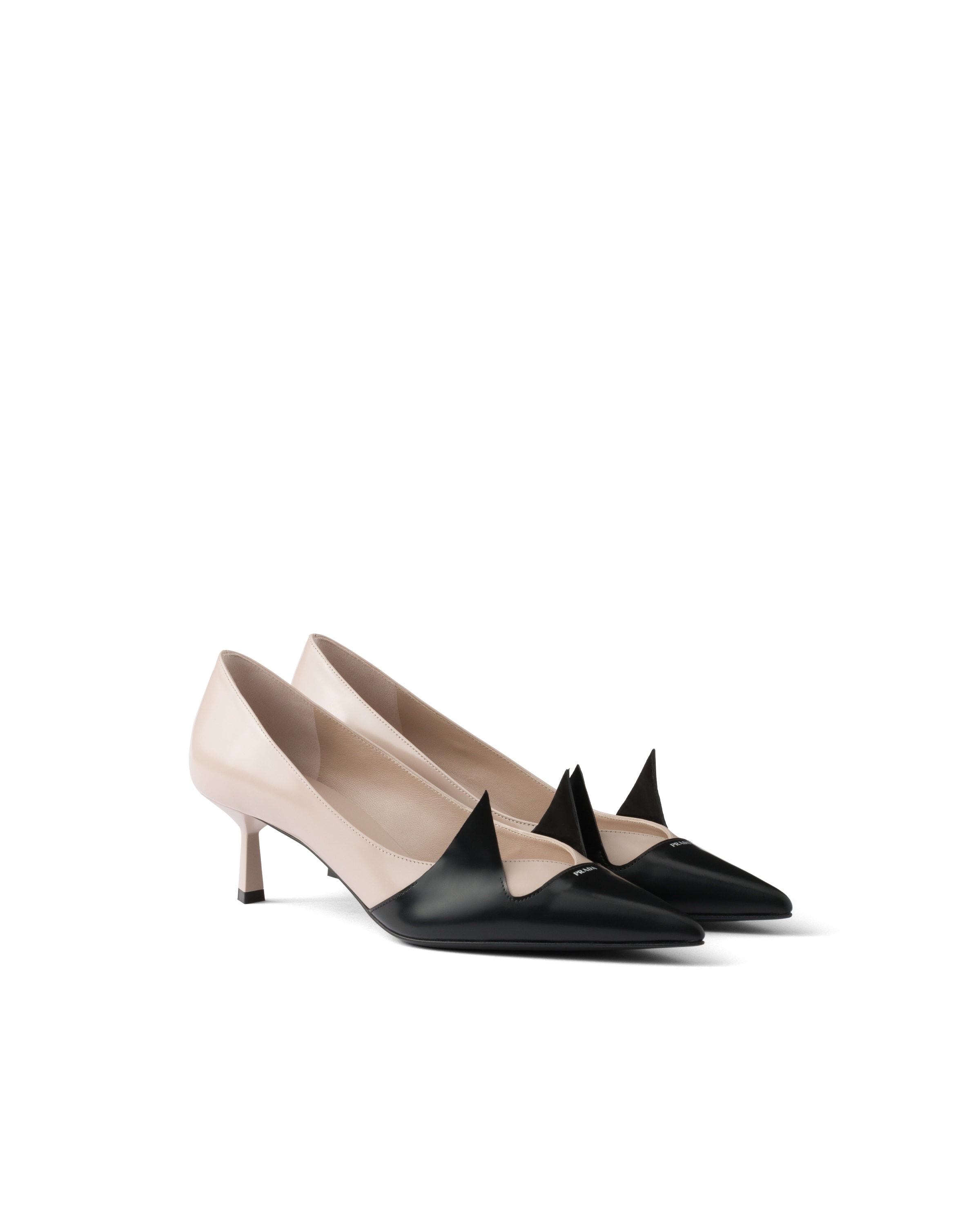 Prada Escarpins En Cuir Brossé Bicolore, Femme, Soie/noir, Taille 36