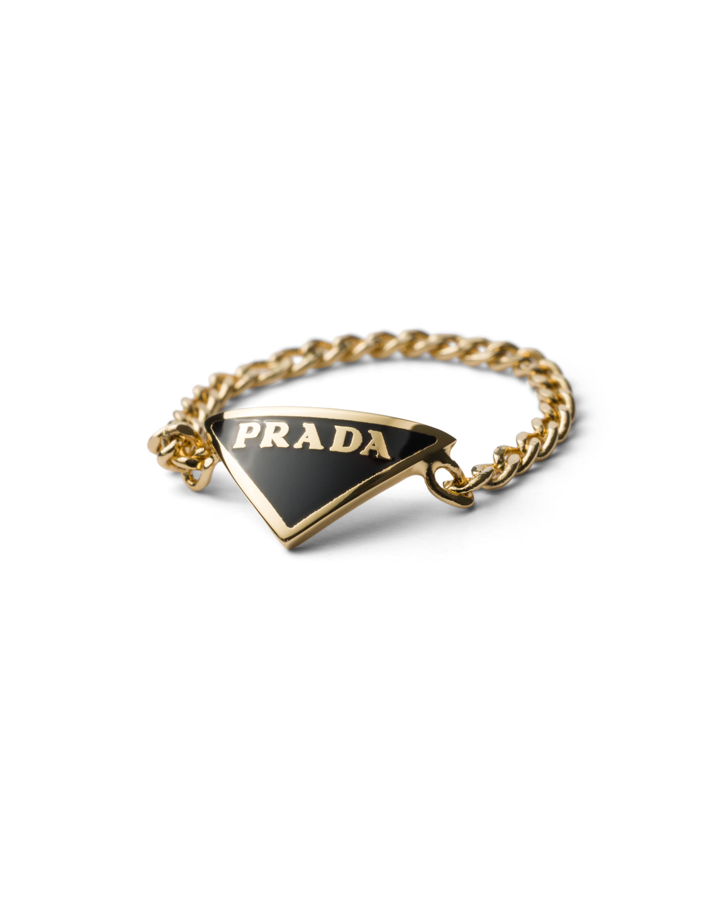 Prada Enamel Triangle Chain Ring In Gold