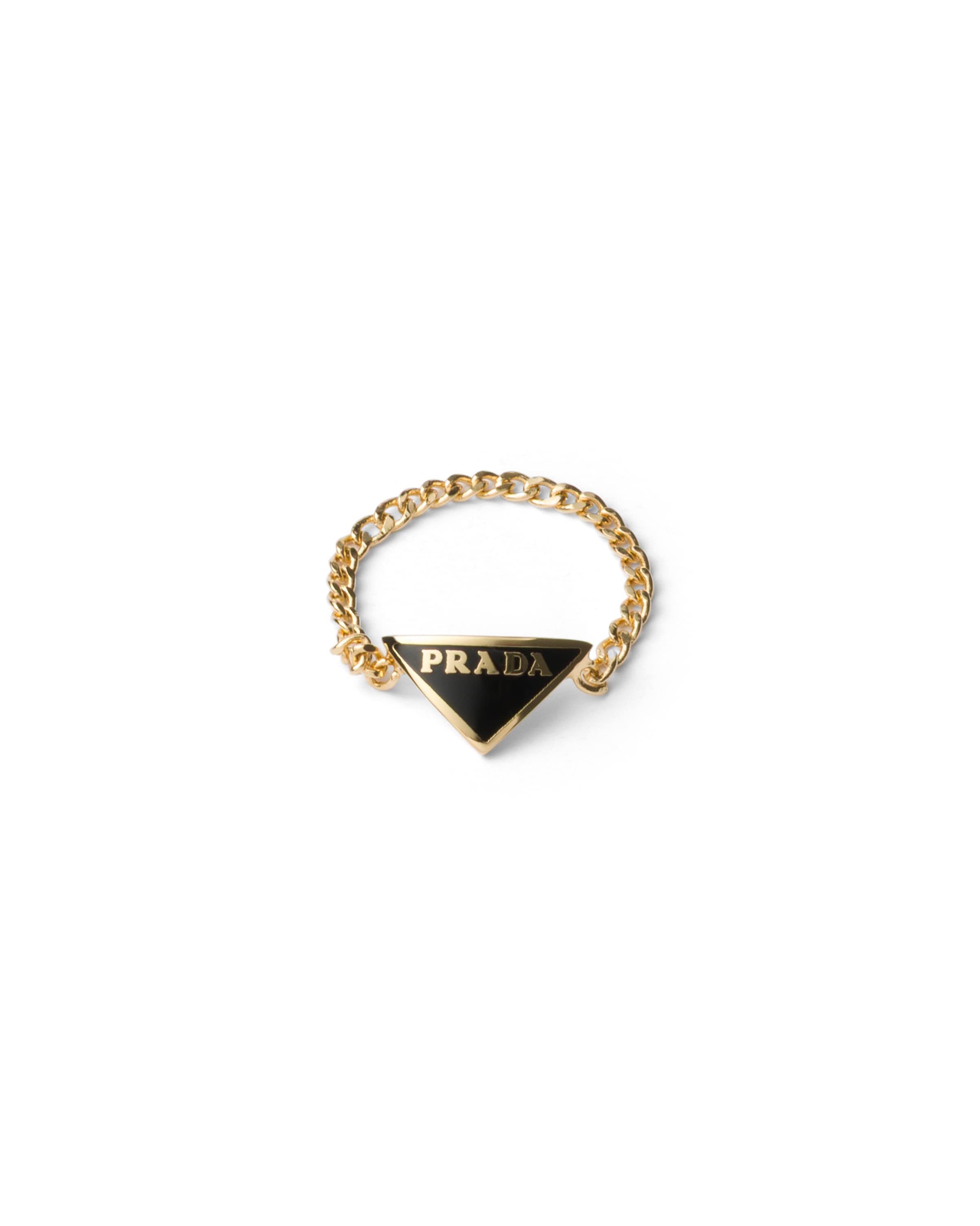 Prada Enamel Triangle Chain Ring In Gold