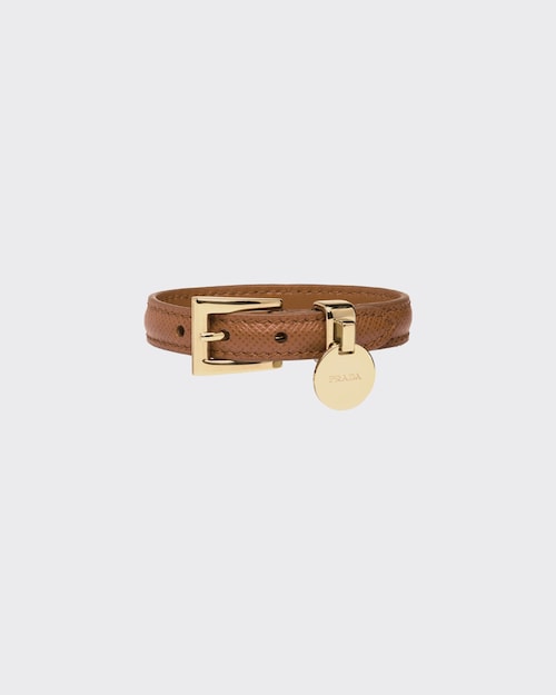 Cognac Saffiano Leather Bracelet Prada