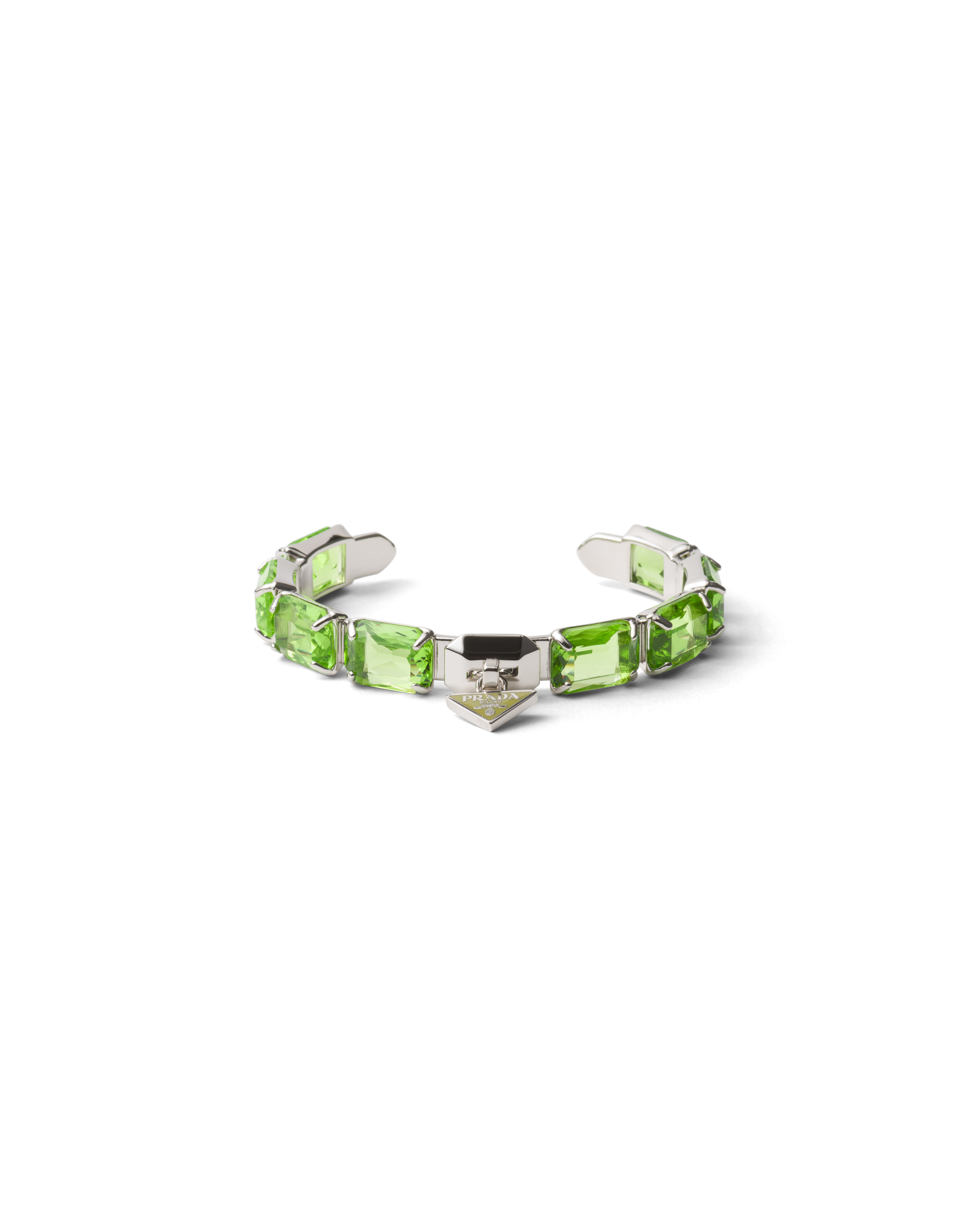 Prada Metal Bracelet With Crystals In Fern Green