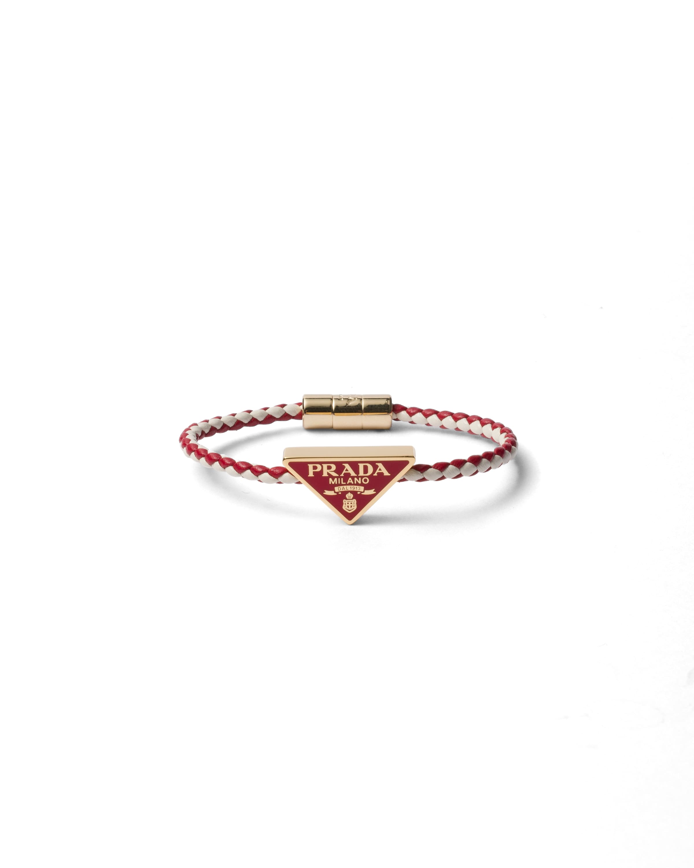 Prada Bracciale In Nappa Intrecciata, Donna, Fuoco/bianco