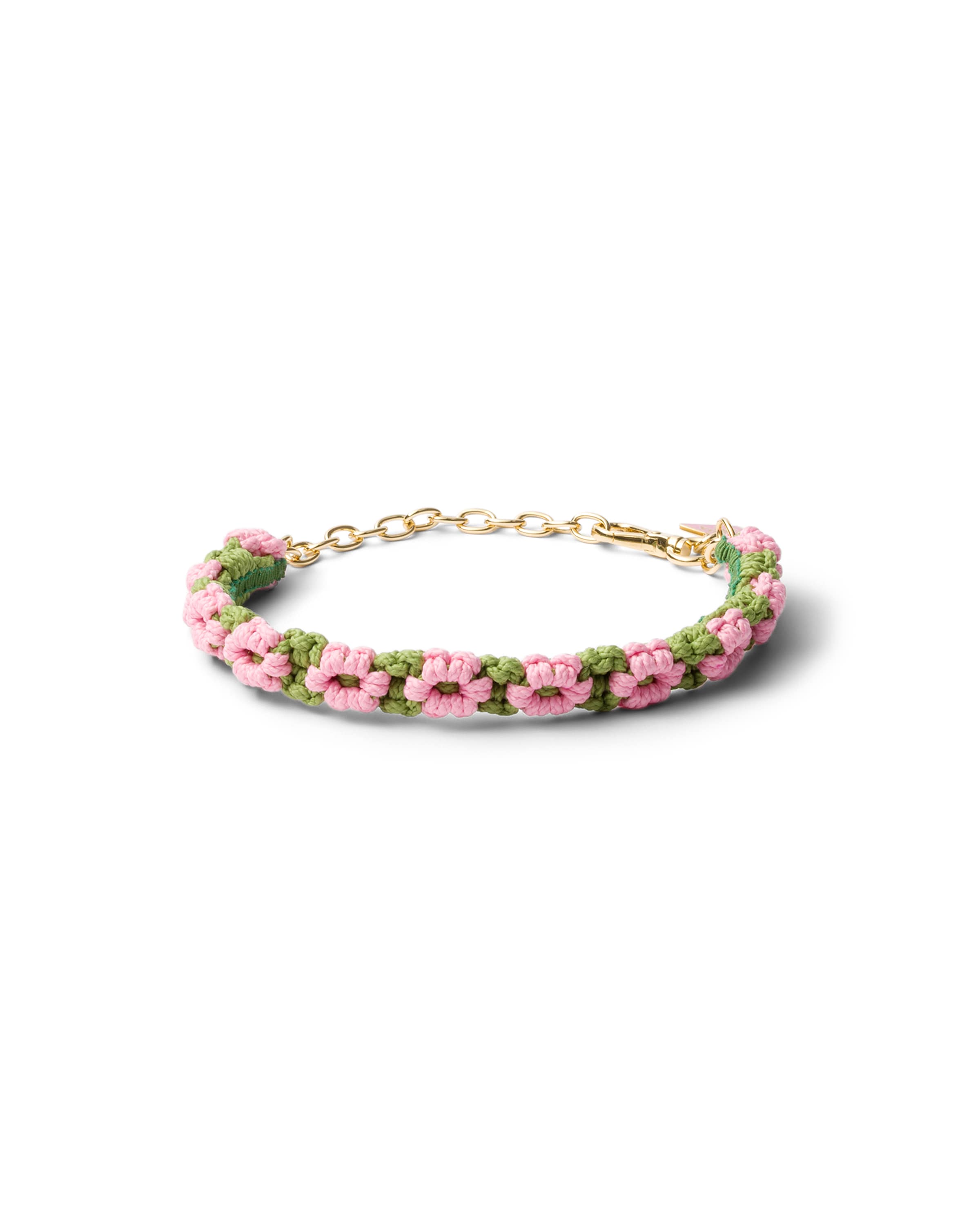Prada Collier Ras Du Cou En Corde Tressée, Femme, Rose Pétale/vert Gazon