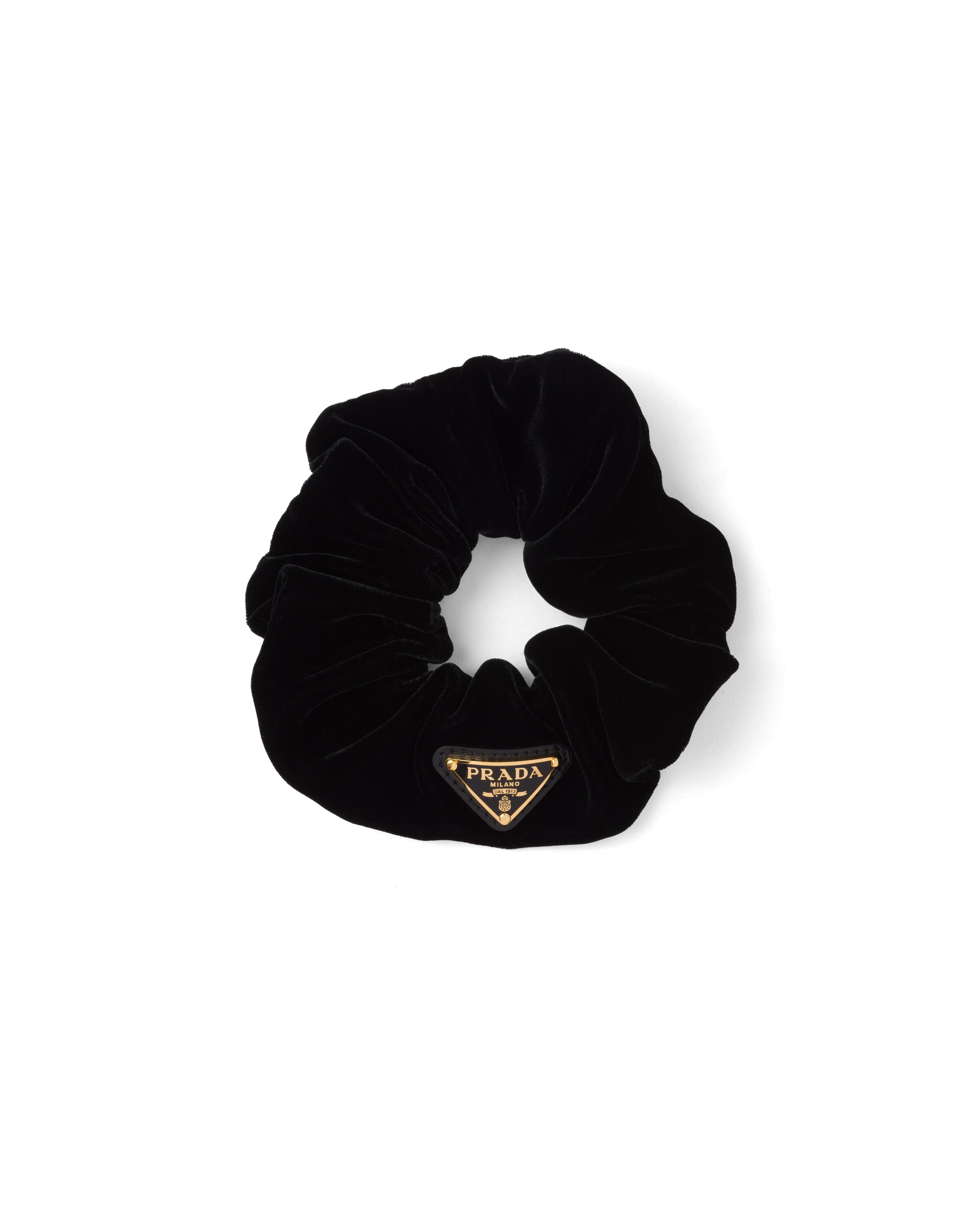 Prada Triangle-logo Velvet Scrunchie In Black