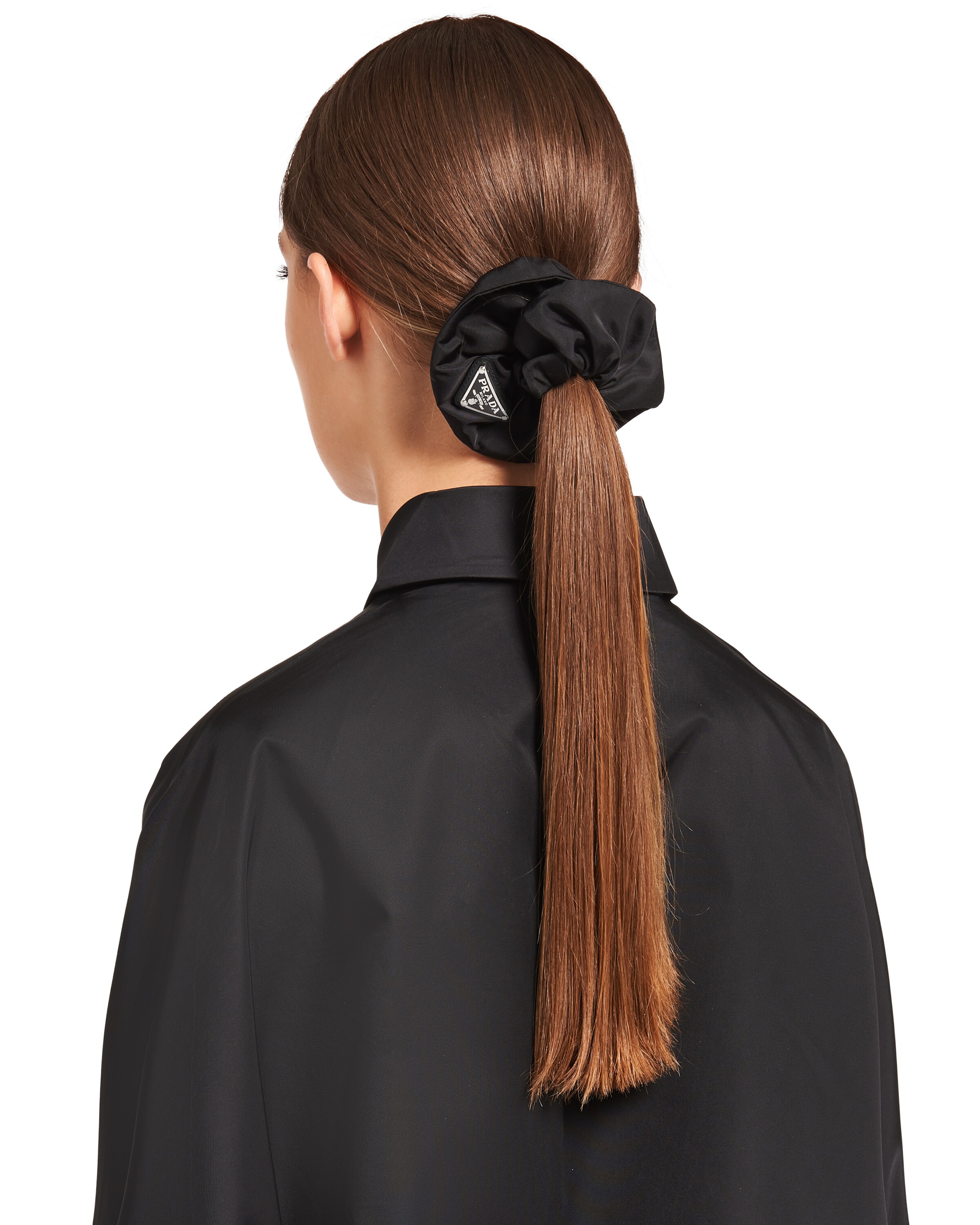Prada Re-nylon Triangle-logo Scrunchie In Black