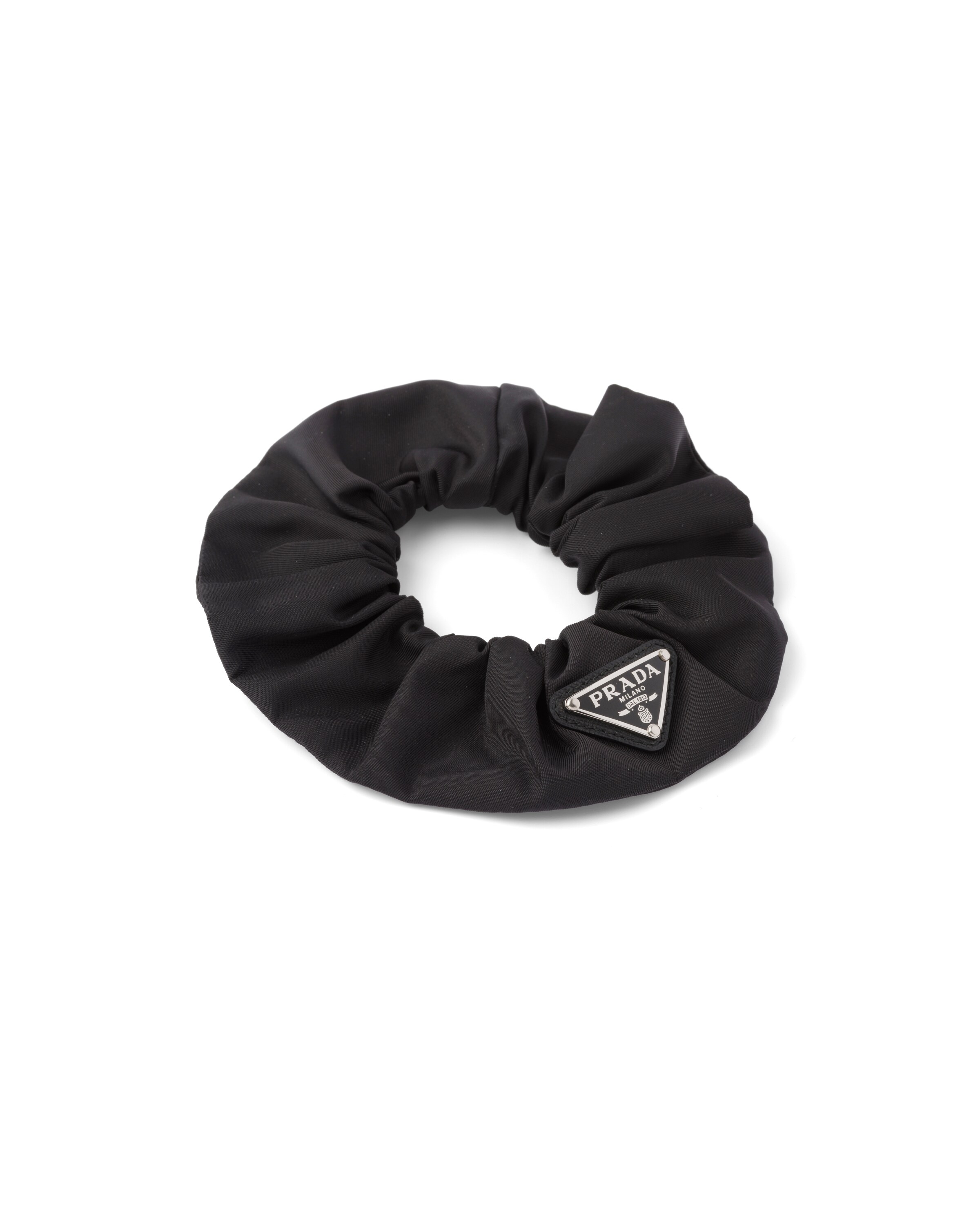 Prada Re-nylon Triangle-logo Scrunchie In Black