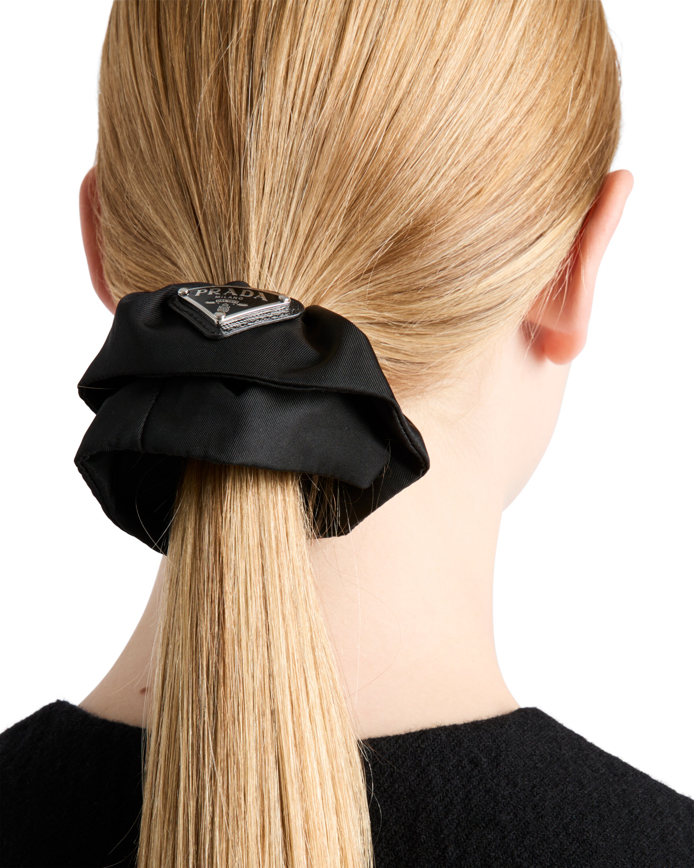 Prada Re-nylon Triangle-logo Scrunchie In Black