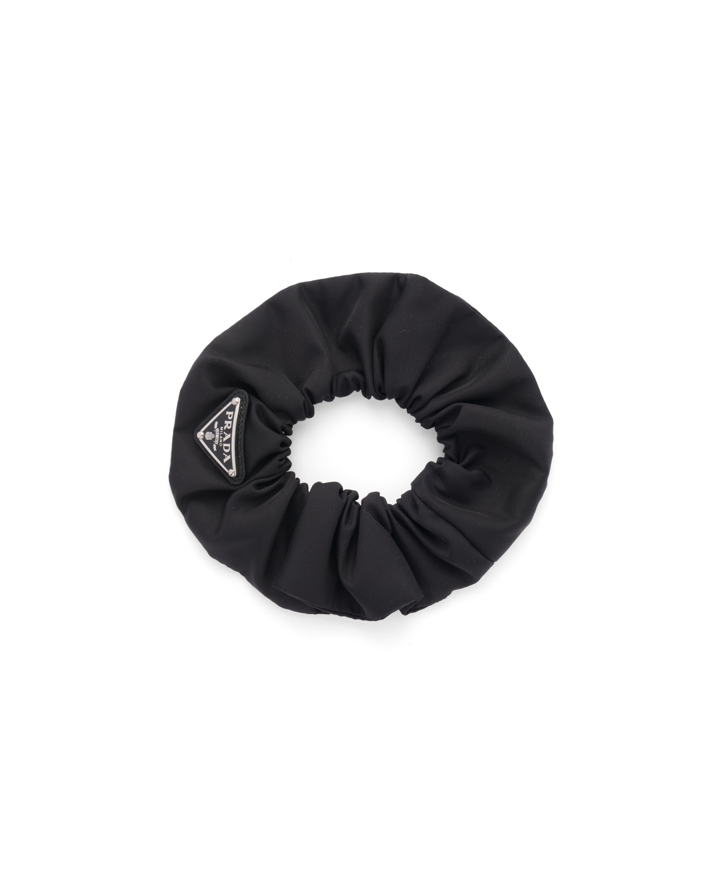 Prada Re-nylon Triangle-logo Scrunchie In Black