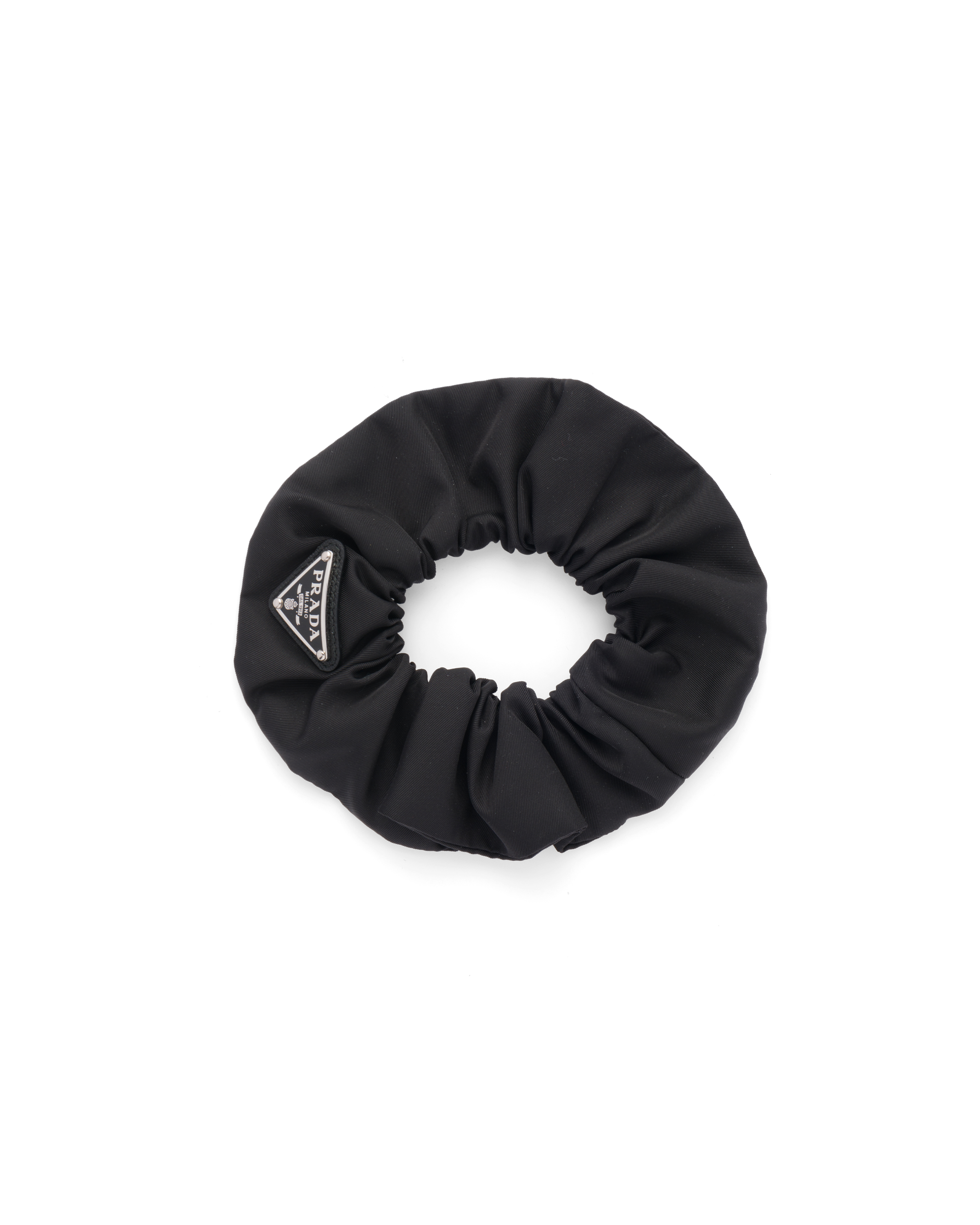 Prada Re-nylon Triangle-logo Scrunchie In Black