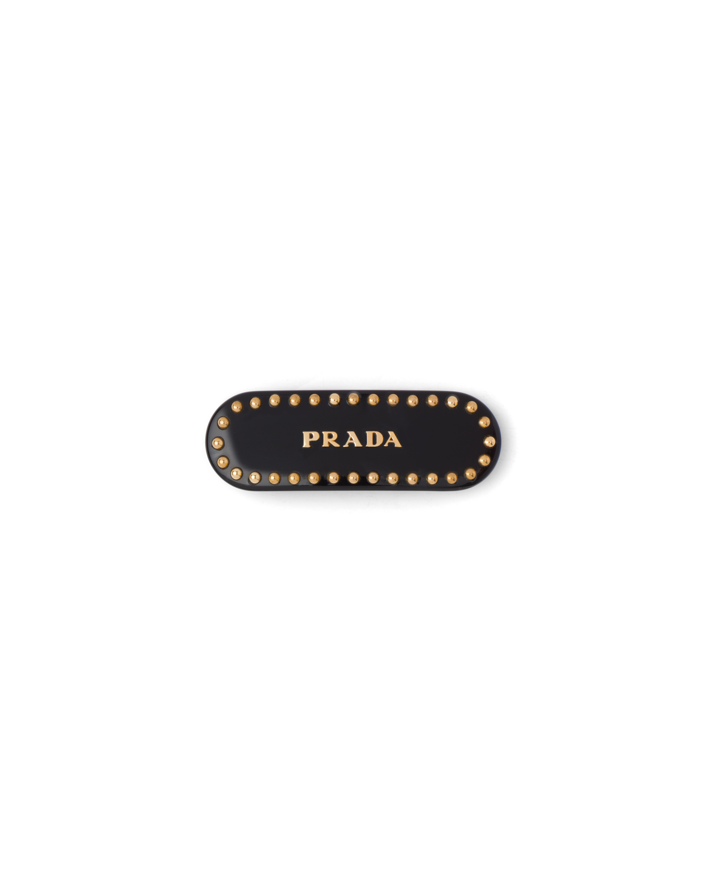 Prada Logo-print Studded Hair Clip In Black