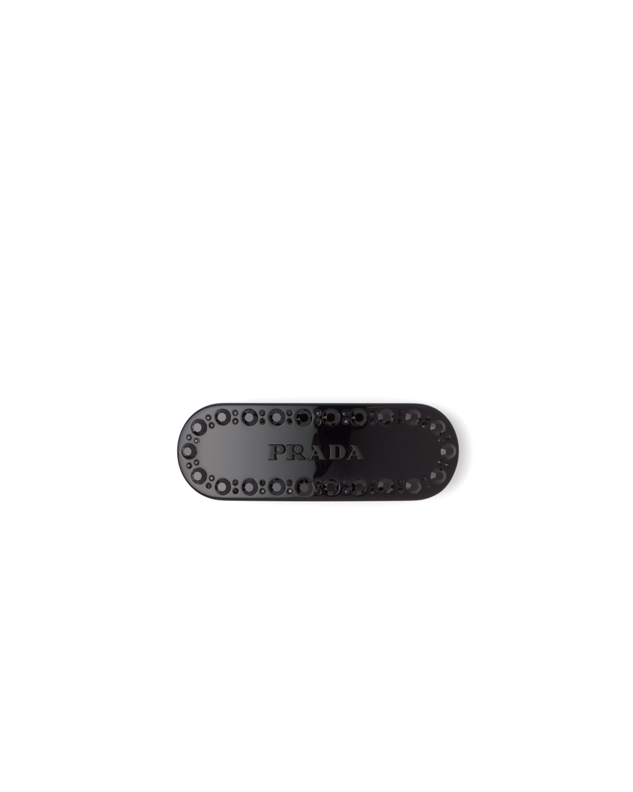 Prada Crystal Embellished Logo Hair Clip In Black | ModeSens
