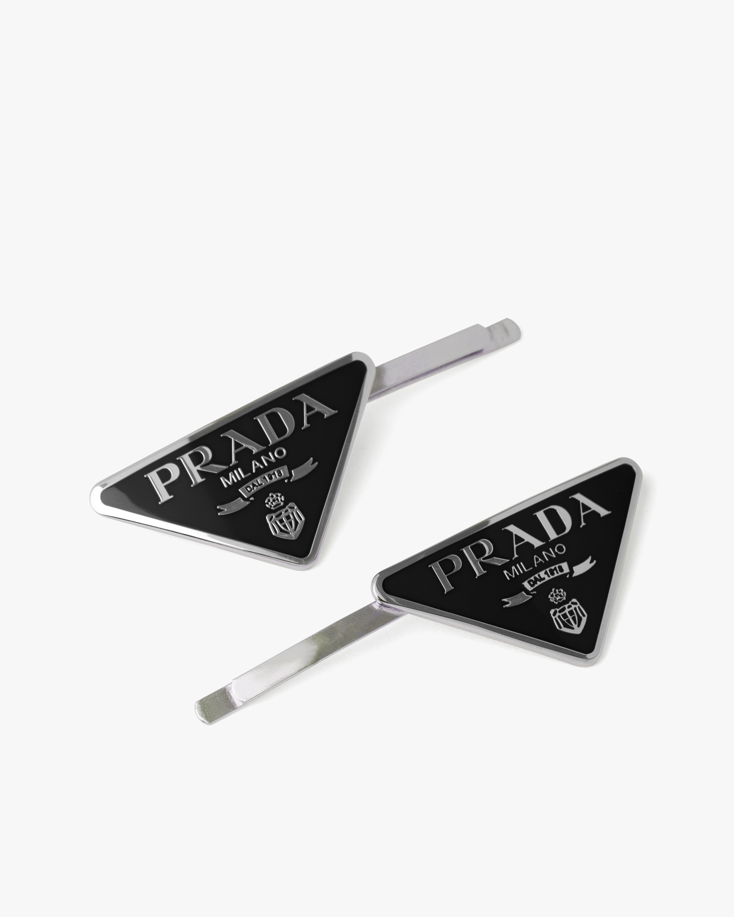 Black Metal hair clips Prada