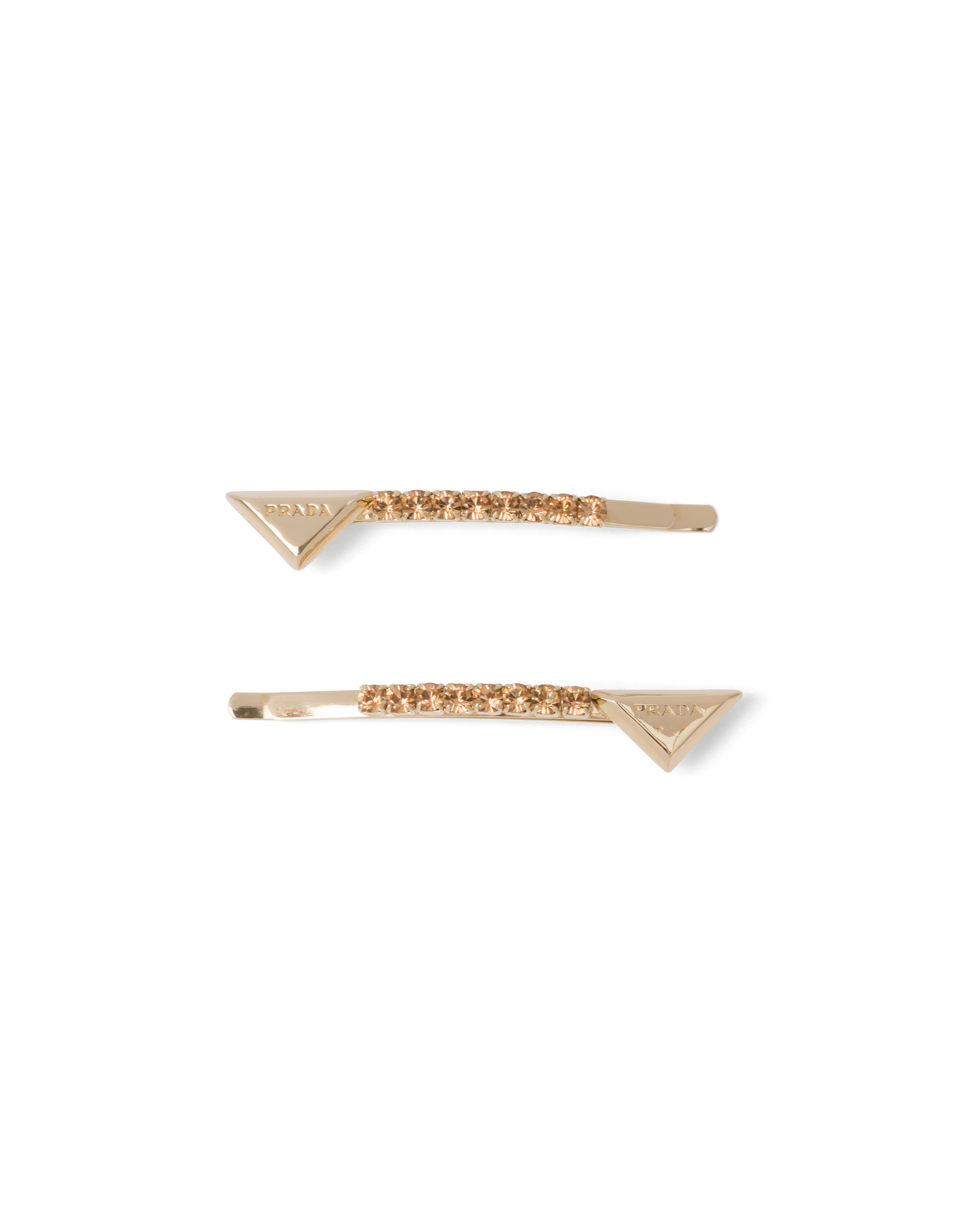 Prada Crystal-embellished Hair Clips (set Of Two) In Gold