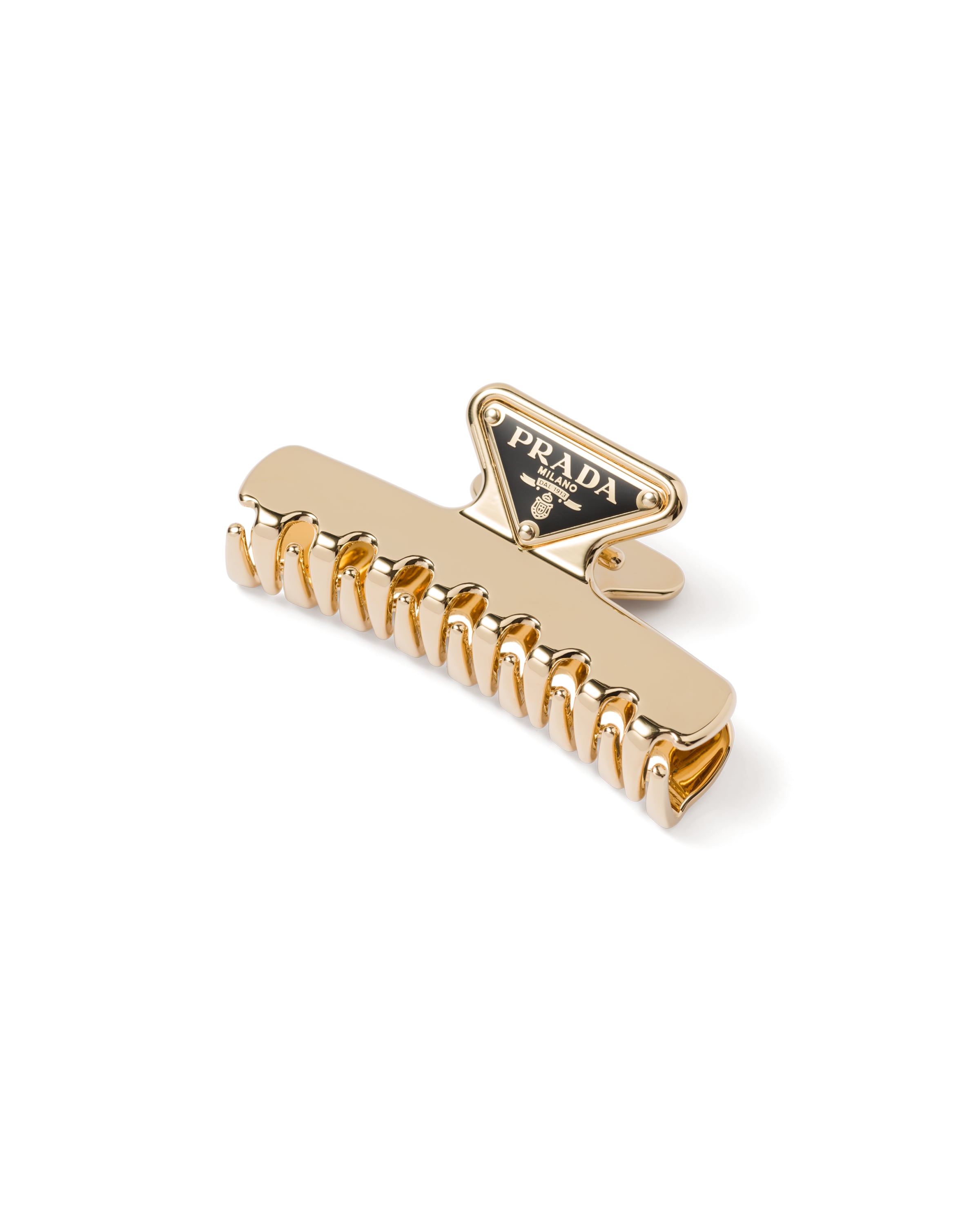 Prada Triangular Claw Clip Hair Accessory In Yellow Gold