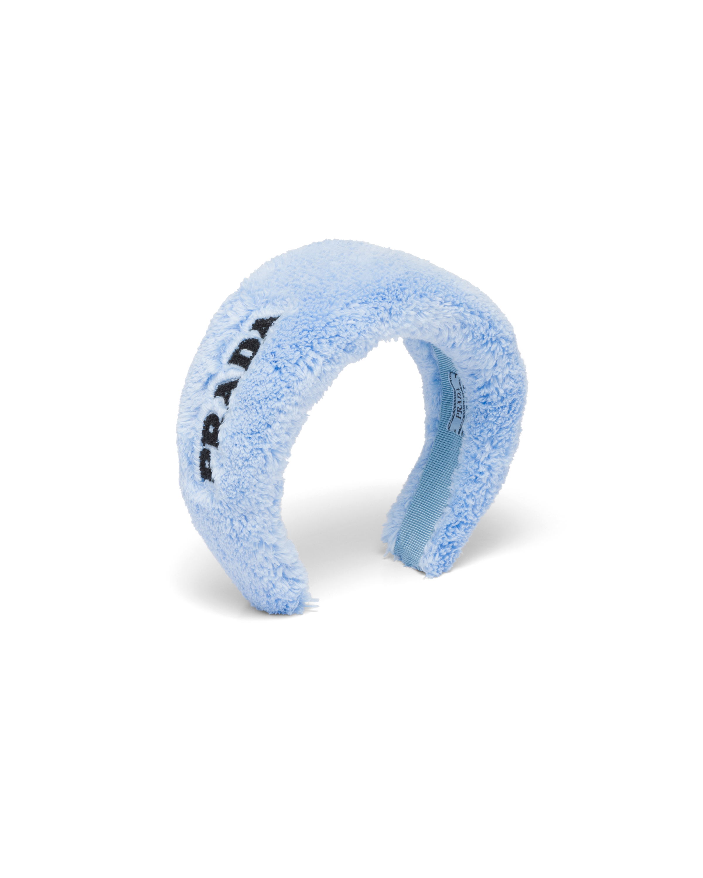 Prada Embroidered-logo Terrycloth Headband In Celeste/black