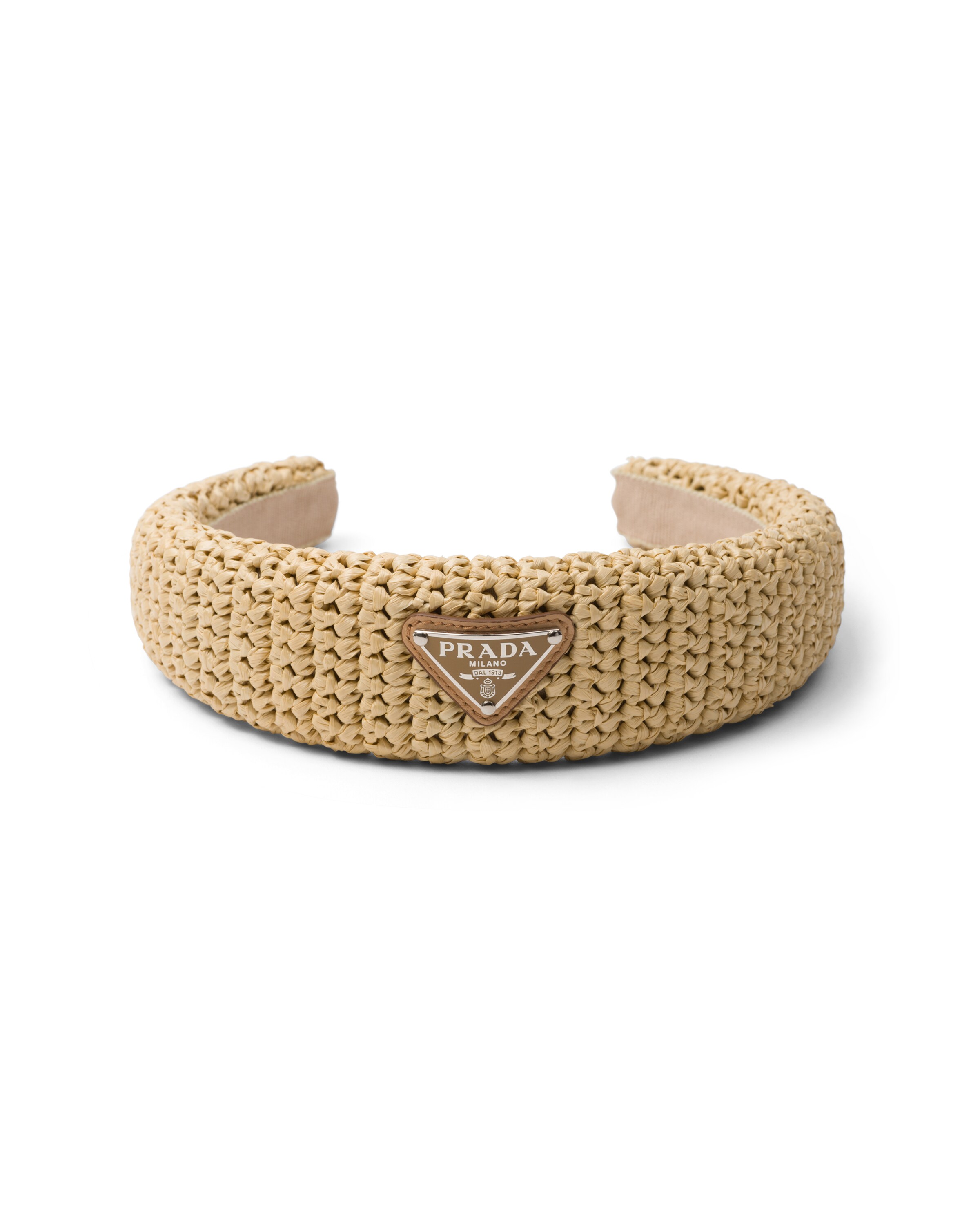 Prada Neutral Triangle-logo Wicker Headband In Natural