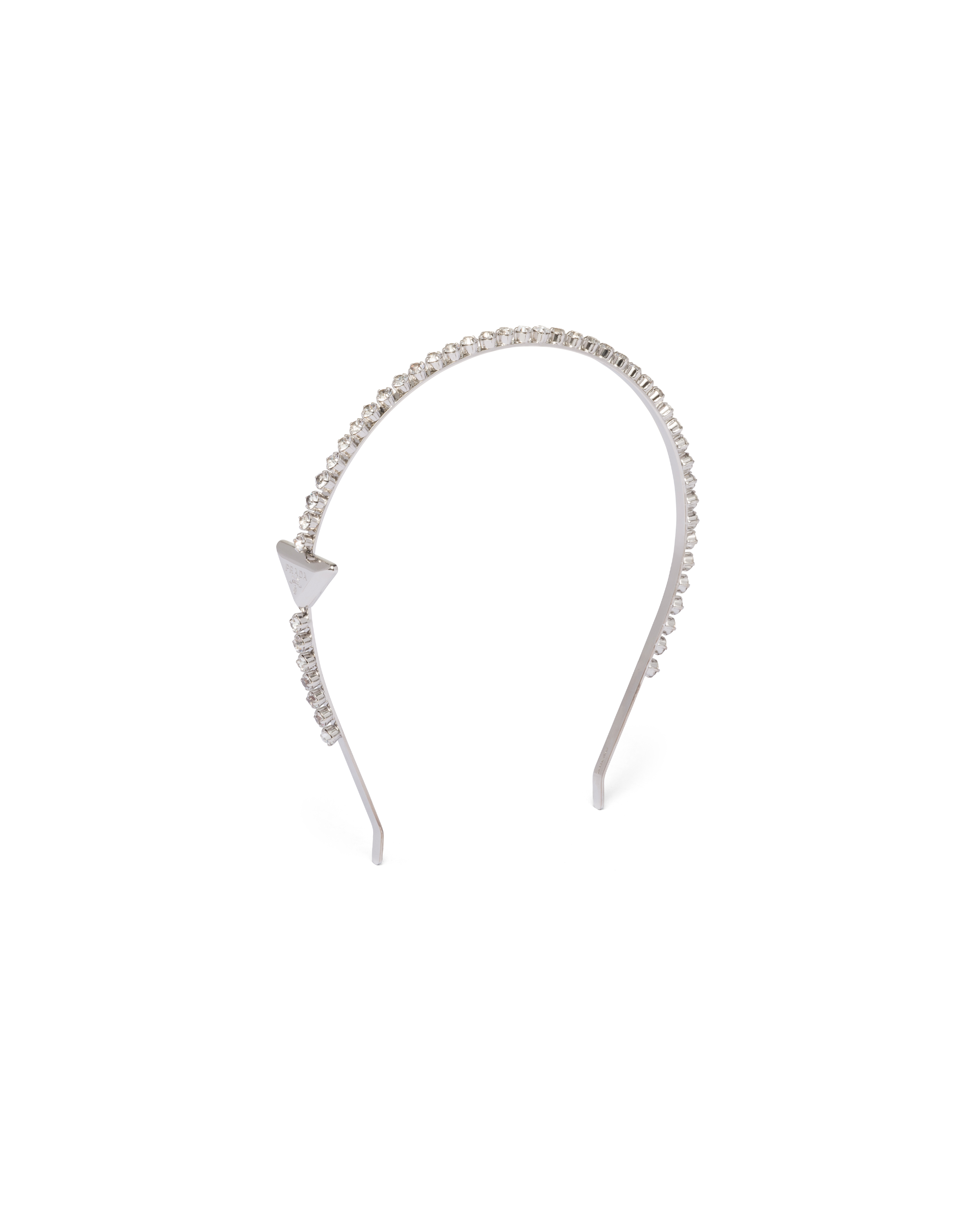 Prada Embellished Brass Headband In Steel/crystal