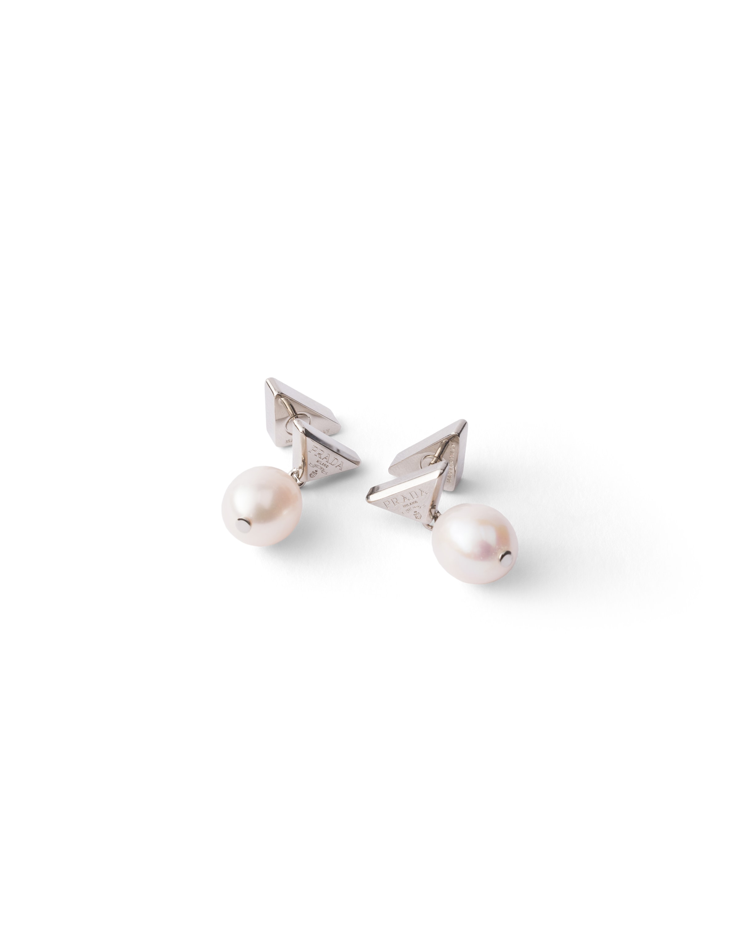 Prada Metal Earrings With Pearls In Steel/pearl