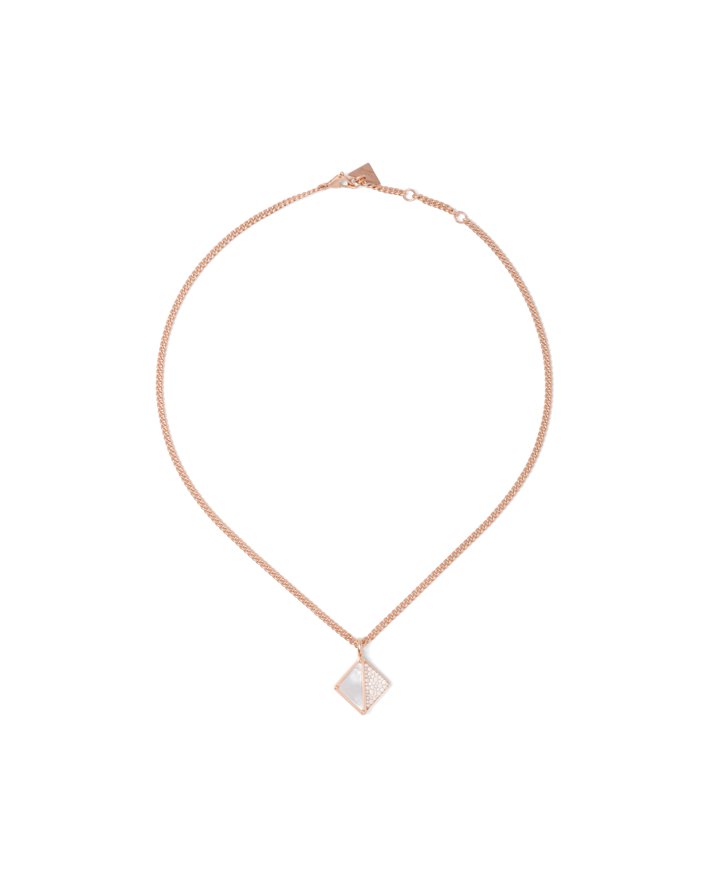 Prada Eternal Gold Pendant Necklace In Pink Gold With Diamonds And Mother-of-pearl In Rose Gold/white