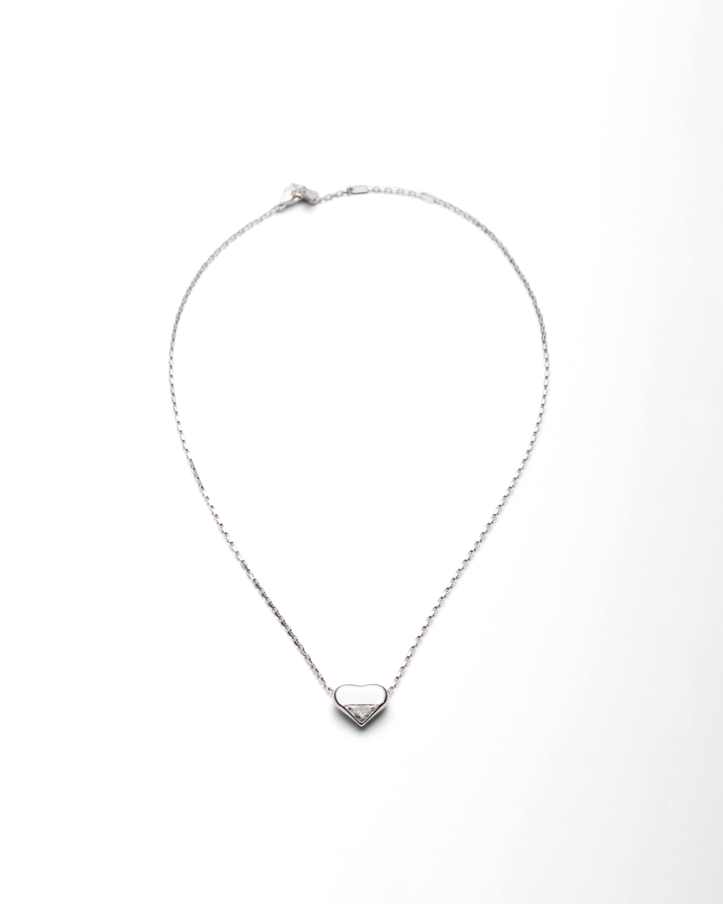 Prada Collana Eternal Gold Heart Nano In Oro Bianco Con Diamante Creato In Laboratorio, Donna, Oro Bianco/bianco
